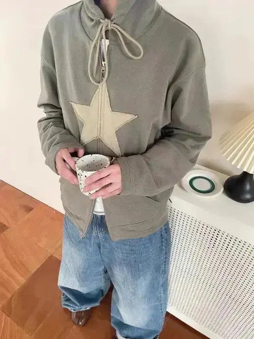 Japanese Brand Unisex Y2k Hip Hop Zipper Sweatshirt Harajuku with Stars Size US L / EU 52-54 / 3 - 4 Thumbnail