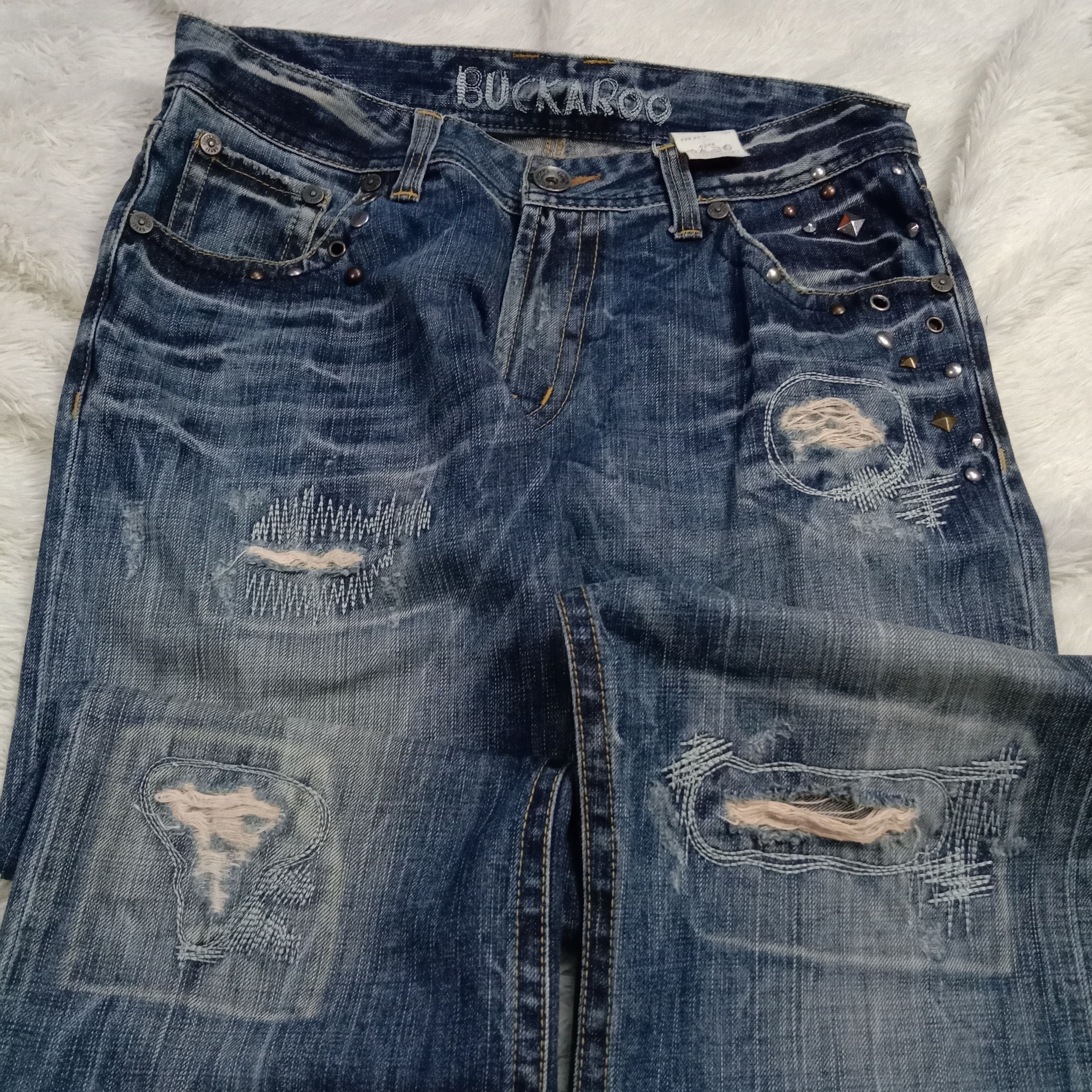 If Six Was Nine 🇯🇵 Distressed Indigo Buckaroo Japanese Sashiko BoroJeans Size US 32 / EU 48 - 5 Thumbnail