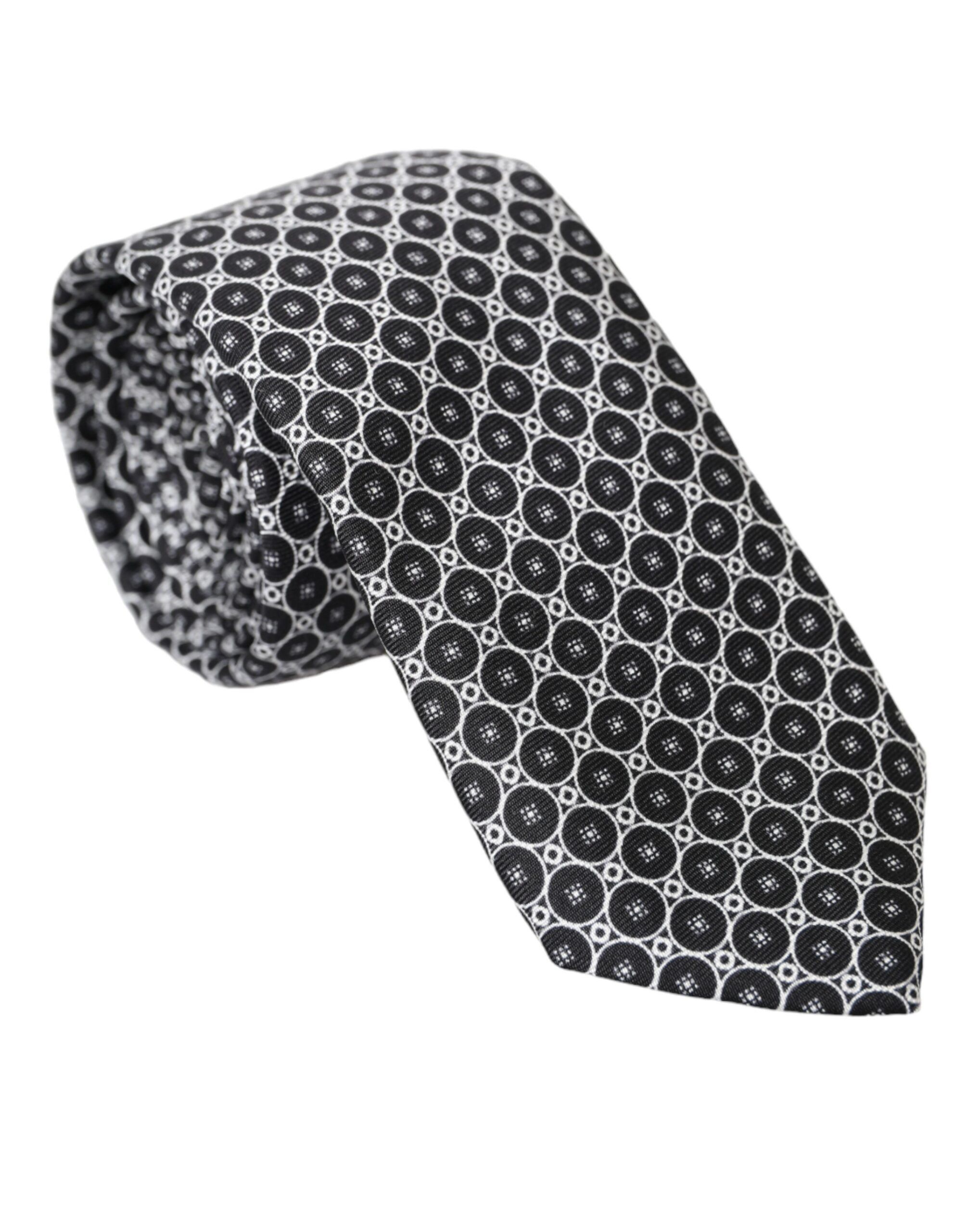 Dolce & Gabbana Black White Patterned Silk Adjustable Men Men's Tie Size ONE SIZE - 1 Thumbnail