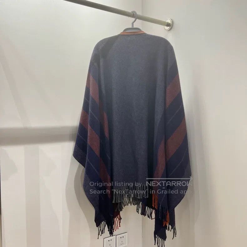 Hermes Hermes Striped fringed wool cloak shawl Size M / US 6-8 / IT 42-44 - 2 Thumbnail