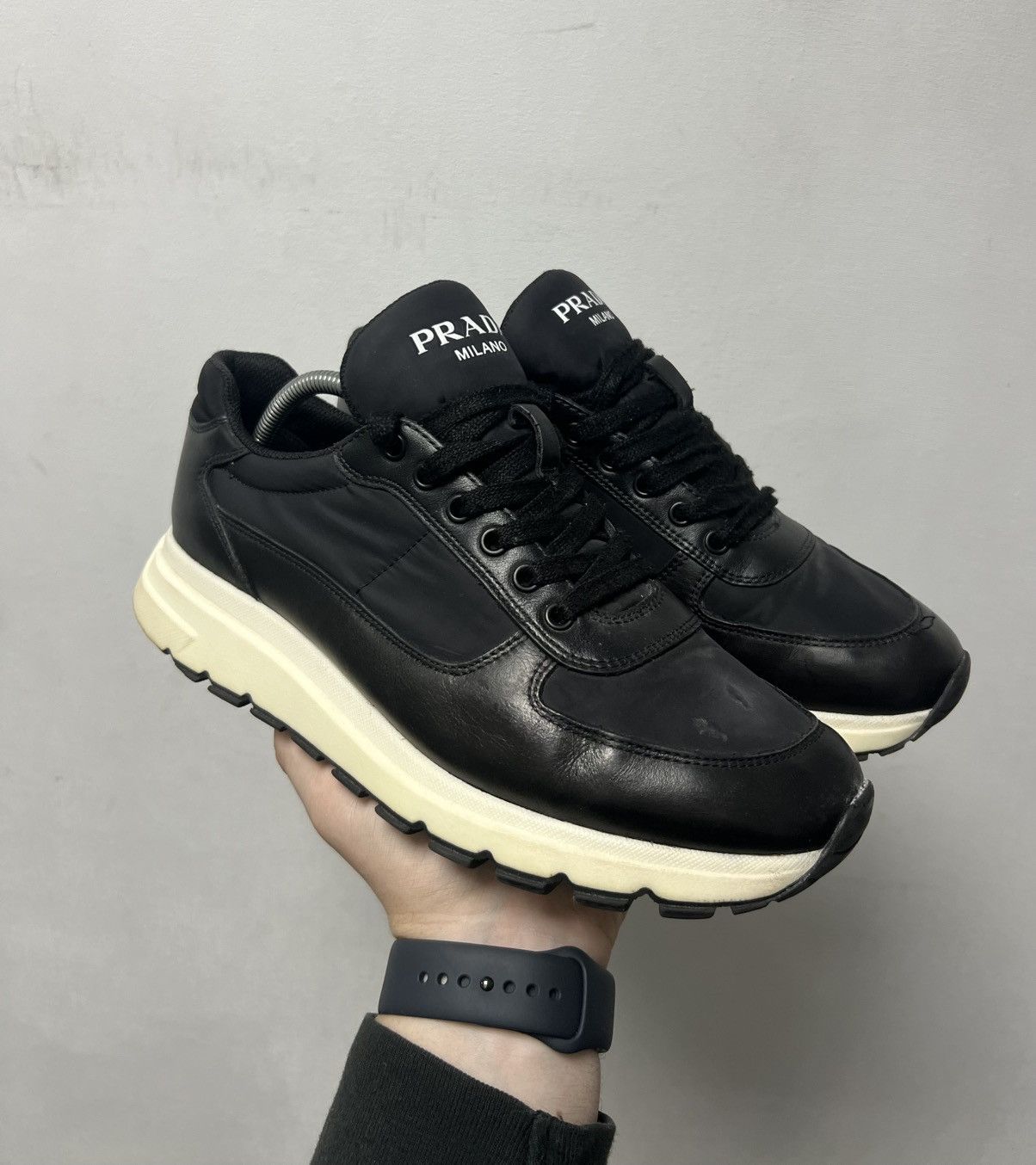 Prada Prada Milano Black Leather Shoes Trainers Size US 7.5 / EU 40-41 - 1 Thumbnail
