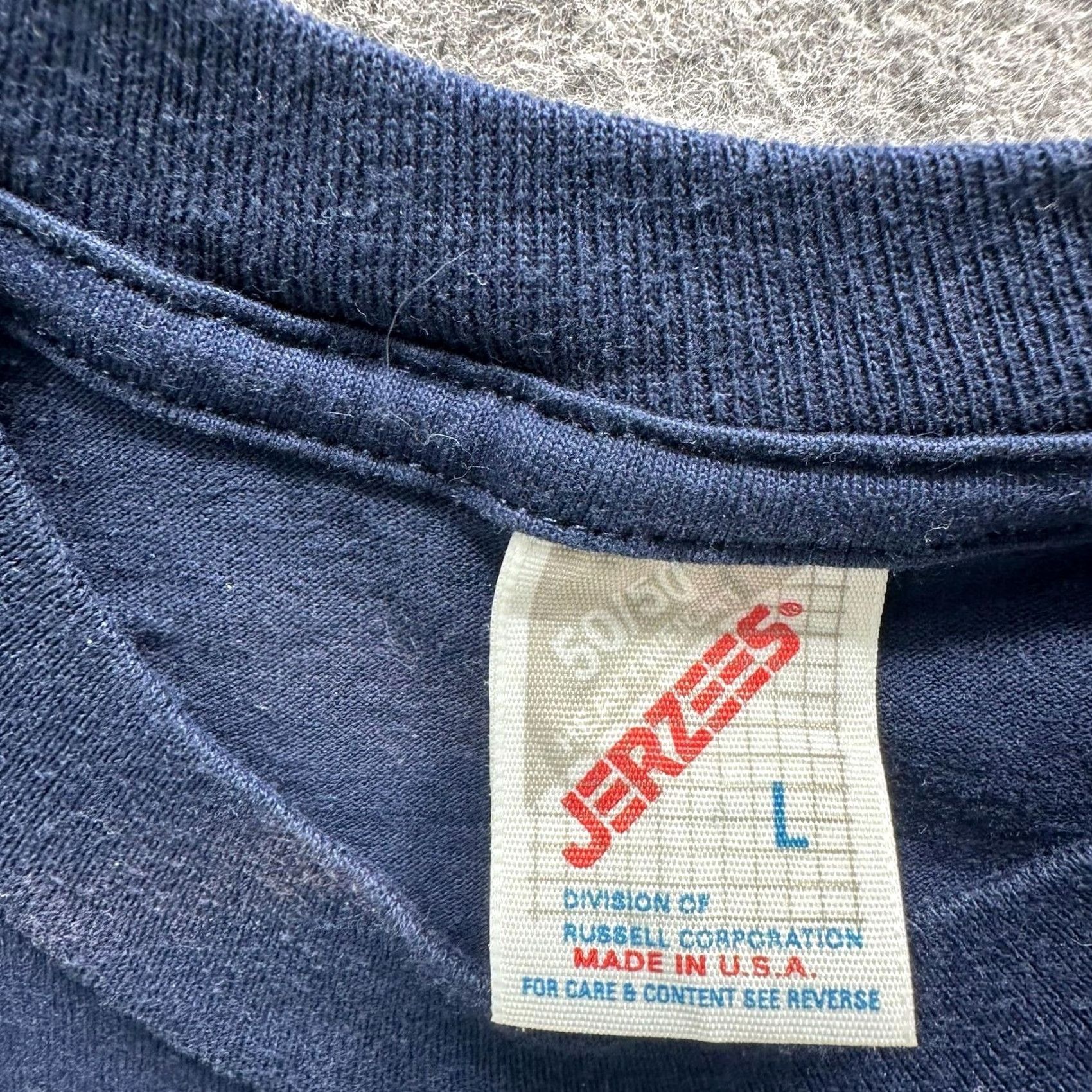 Jerzees JERZEES Shirt Mens L Blue Solid Crewneck Tee Cotton Polyester Made In USA Size US L / EU 52-54 / 3 - 5 Thumbnail