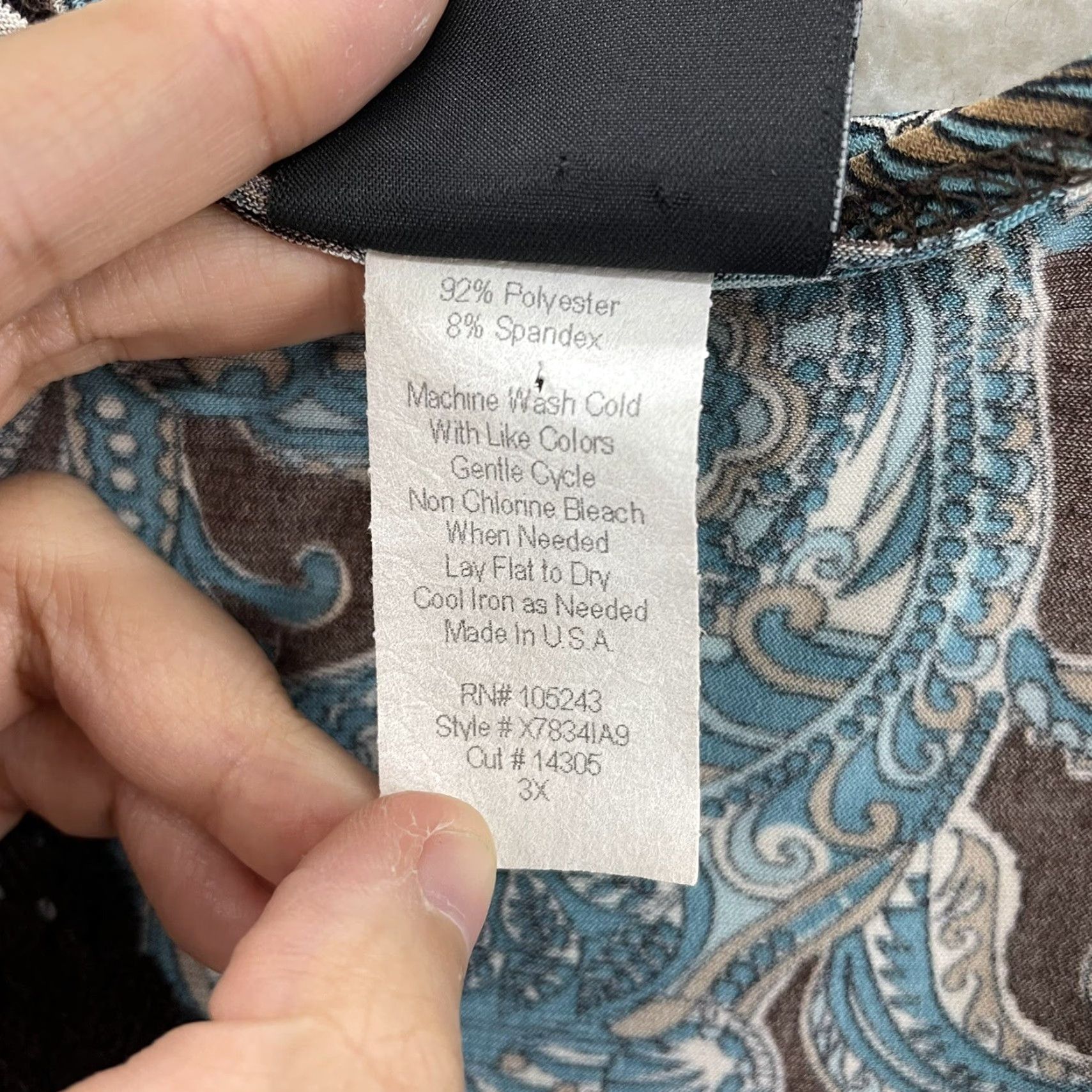 Vintage VINTAGE 90s Y2K Top Shirt 3X 3XL XXXL Blue Brown Paisley Slinky Stretch Boho Bohemian Women Mens Size XXL / US 16-18 / IT 52-54 - 6 Thumbnail