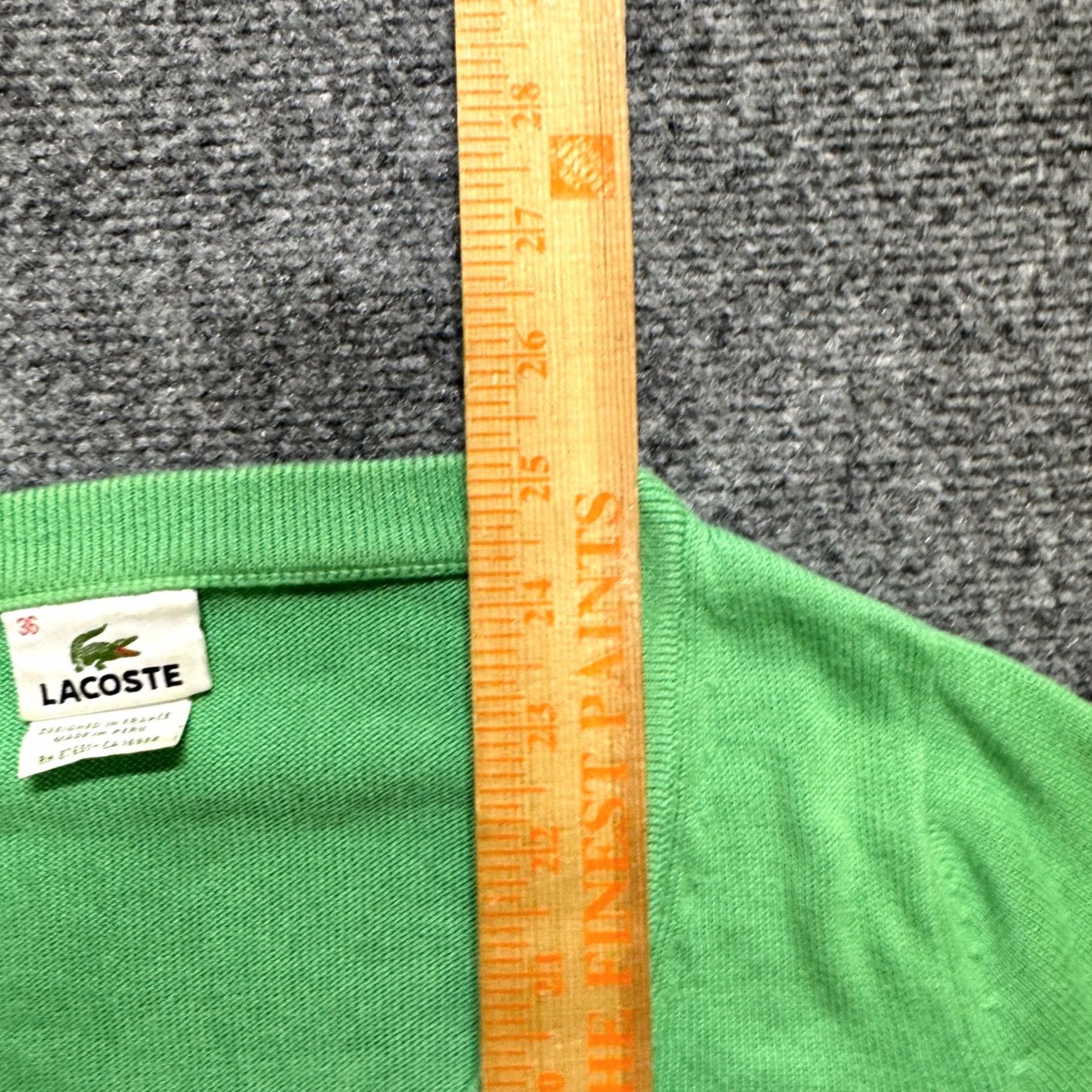 Vintage Lacoste Women's V Neck Sweater Pullover Size M Green Long Sleeve Cotton Pullover, Distressing/Fade (Pre-owned) Green Womens M Size M / US 6-8 / IT 42-44 - 5 Thumbnail