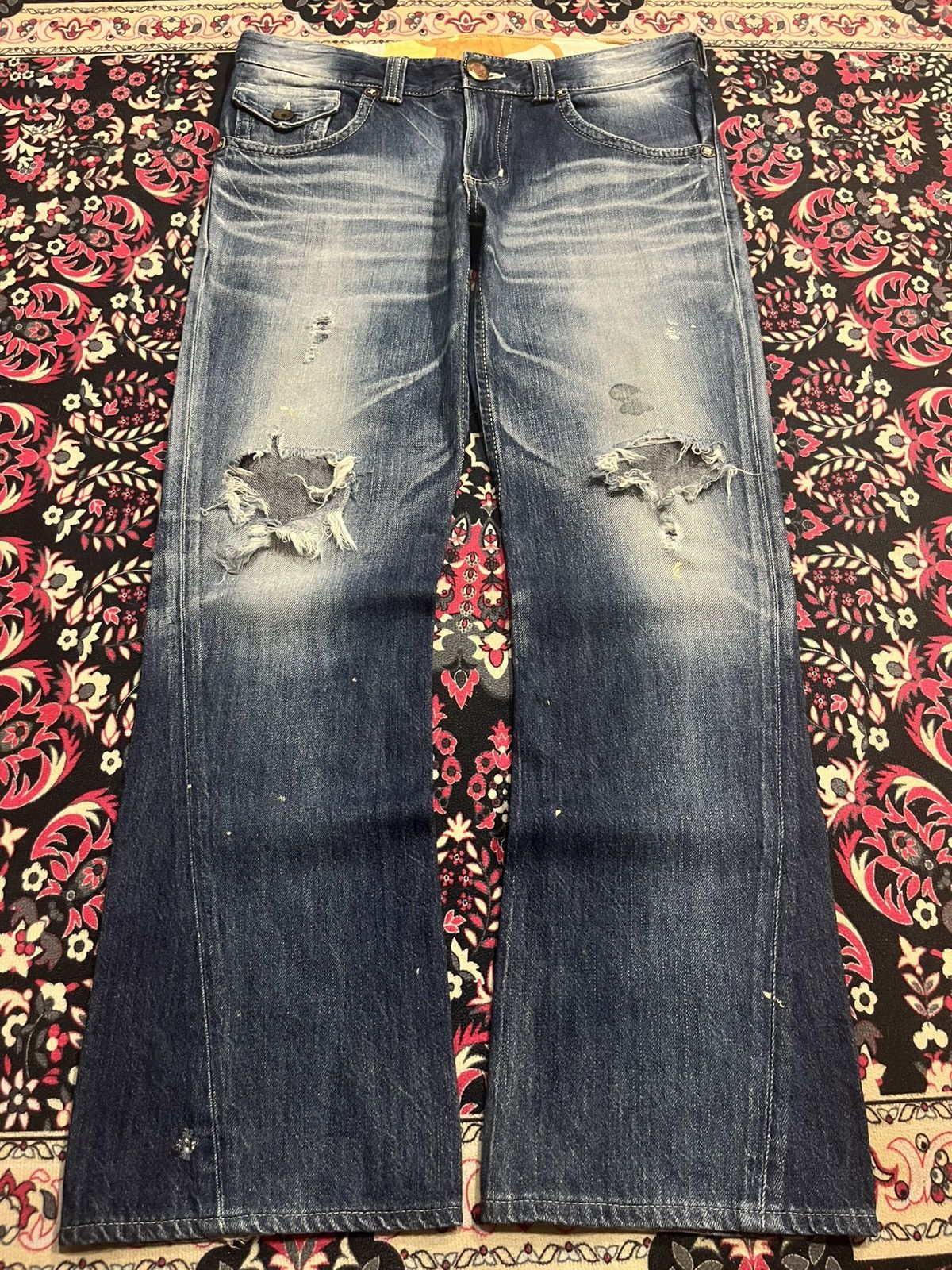 ⚡️Flare⚡️Vintage Edwin Blue Trip Blowout Distressed Blue Jeans
