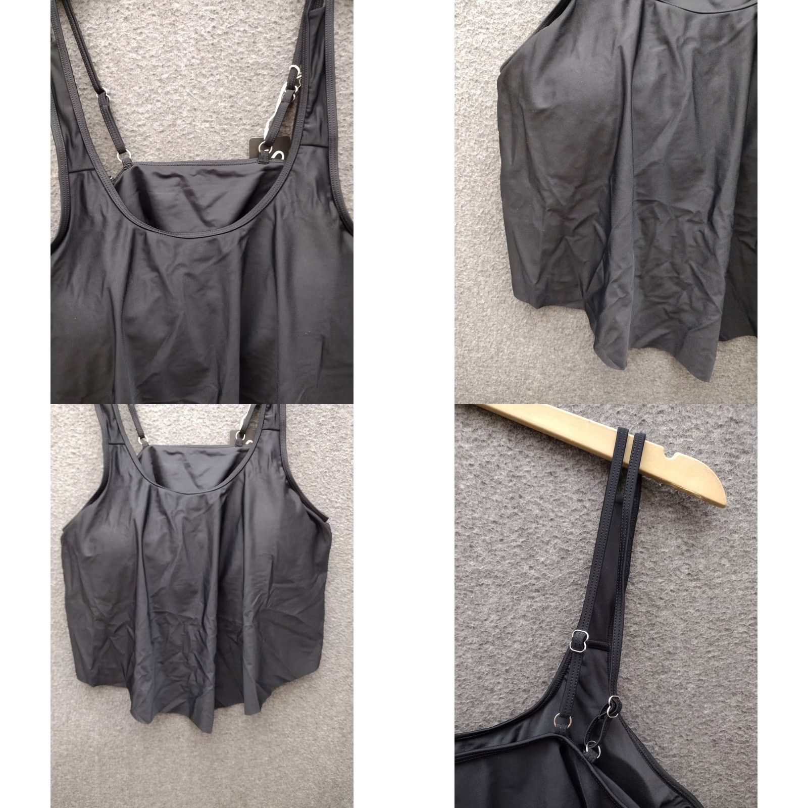 Swims Souqfone Black Top Women L Swim Bikini Top Ruffle Flounce Nylon Spandex Adjustable Strap Beach Summer Size L / US 10 / IT 46 - 8 Thumbnail