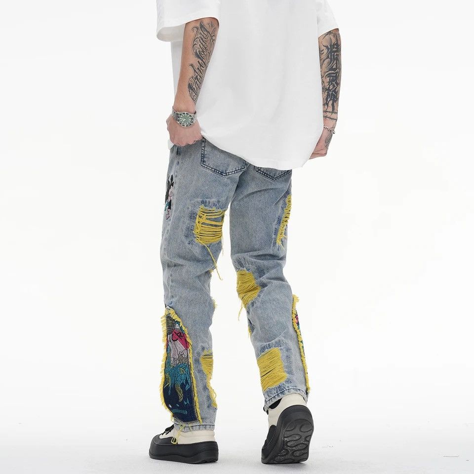 Denime × Japanese Brand × Vintage Chinese Painting Embroidered Patch Denim Ripped Jeans Size US 36 / EU 52 - 5 Thumbnail