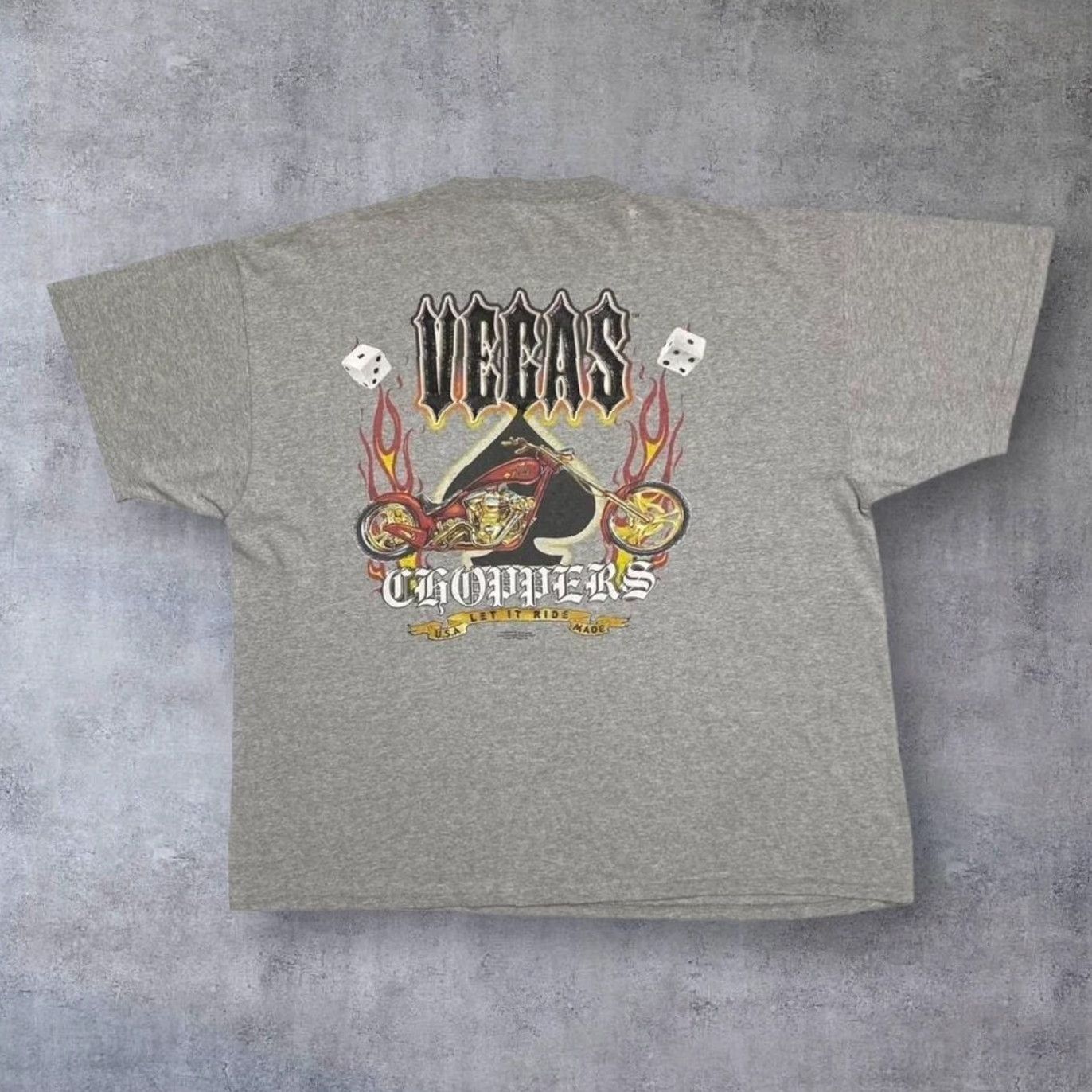 Delta Delta Early 00’s Vegas Choppers “Let It Ride” Biker Souvenir Graphic Grey T-Shirt XXL Men Short Sleeve Round Neck Graphic Mens XXL Grey T-Shirt Size US XXL / EU 58 / 5 - 2 Thumbnail