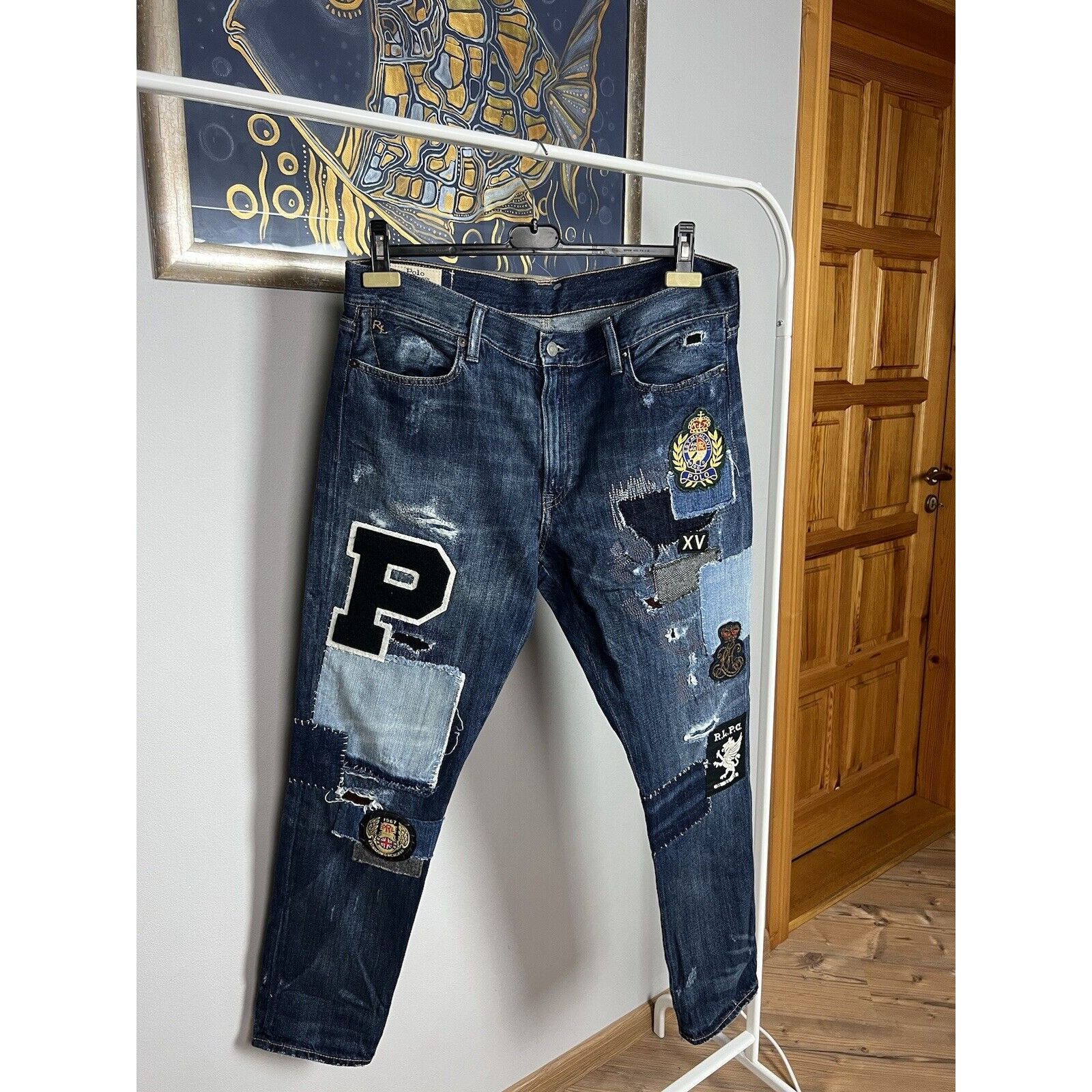 Polo Ralph Lauren Polo Ralph Lauren Dungarees Patchwork Blue Distressed Denim Size US 29 - 1 Thumbnail