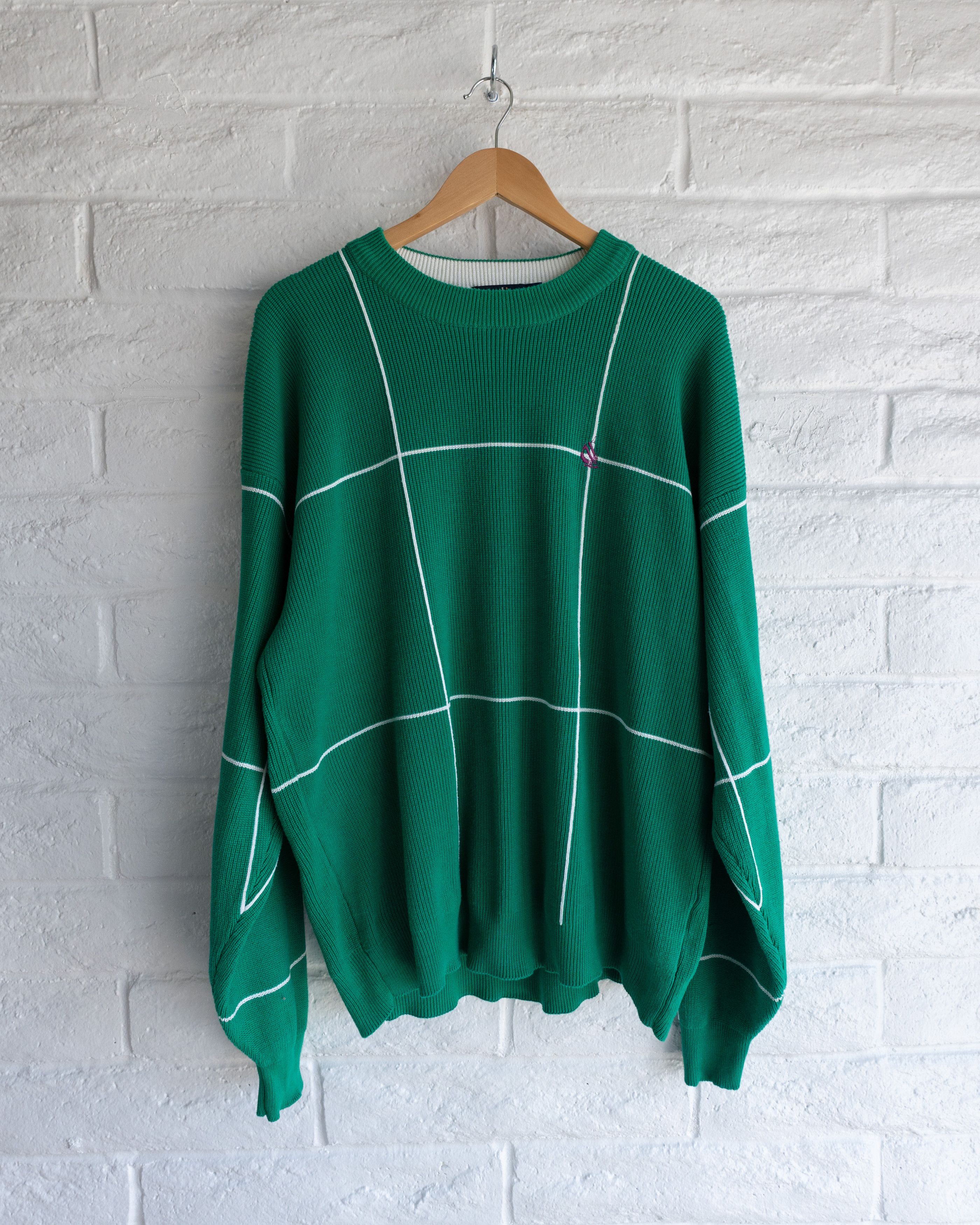Nautica Vintage Nautica Grid Pattern Knit Crewneck Sweater Green Size US L / EU 52-54 / 3 - 1 Thumbnail