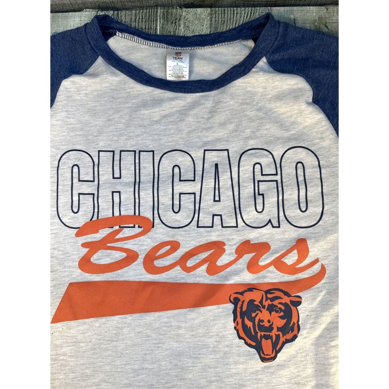NFL VINTAGE Chicago Bears Womens Large Ringer 3/4 Sleeve Pajama Top Gray Logo Football Size L / US 10 / IT 46 - 2 Thumbnail
