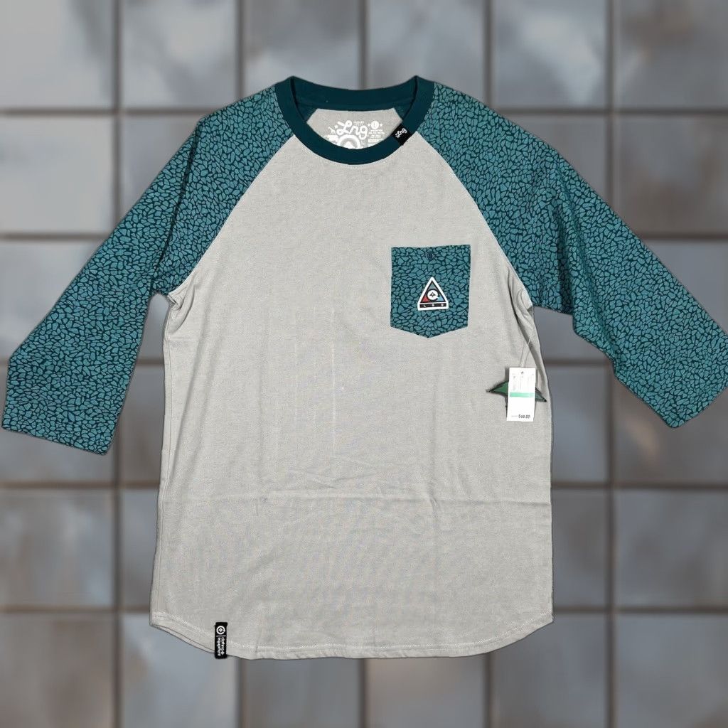 Glanshirt LRG Raglan Shirt Mens Large 3/4 Sleeve Teal Elephant Print Crew Neck Shirt LRG Hip Hop All Seasons Regular Men Size US L / EU 52-54 / 3 - 1 Thumbnail