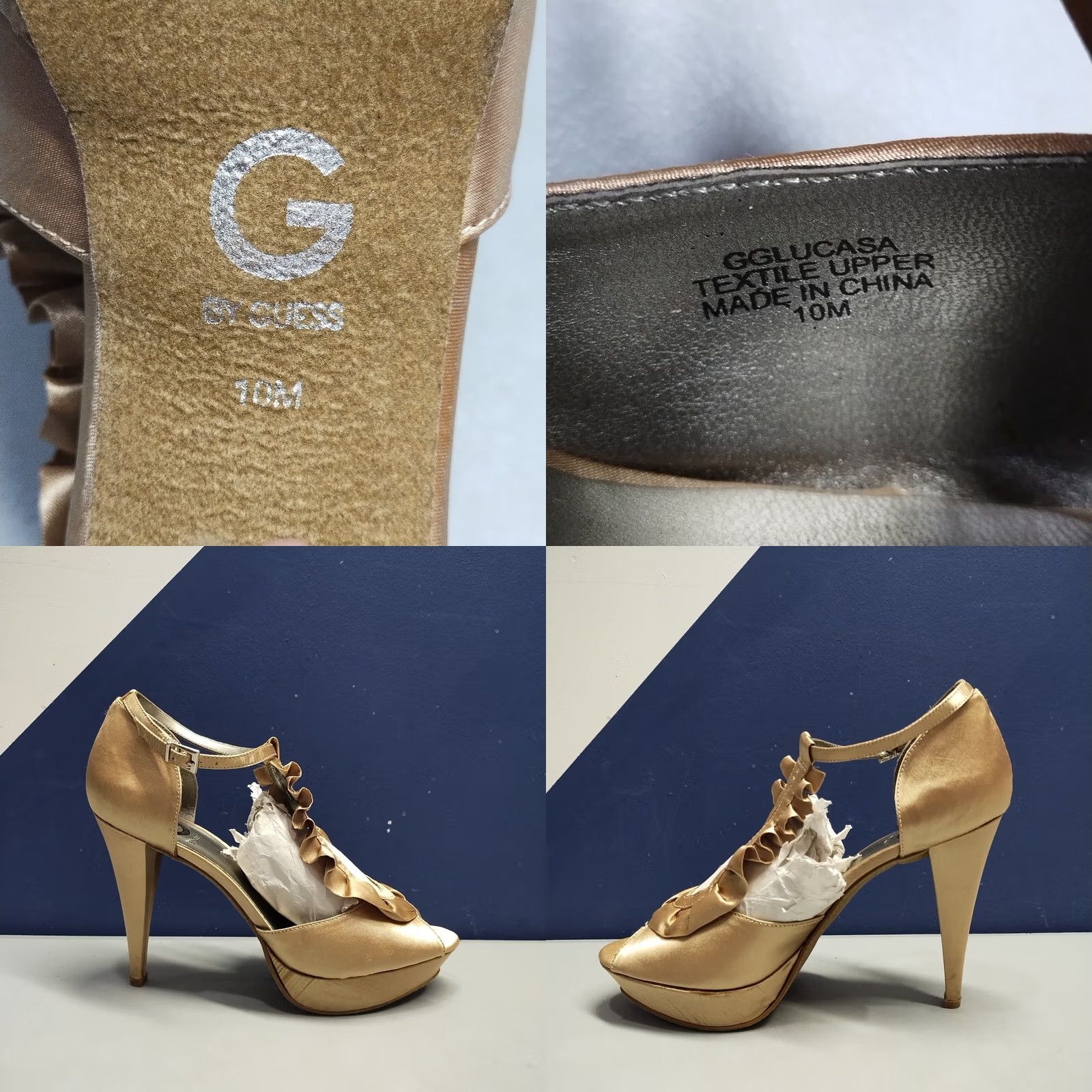 Guess G By GUESS Glucosa Pump Heels Womens US 10M Gold Stiletto Lightweight Open Toe Size US 10 / IT 40 - 8 Thumbnail