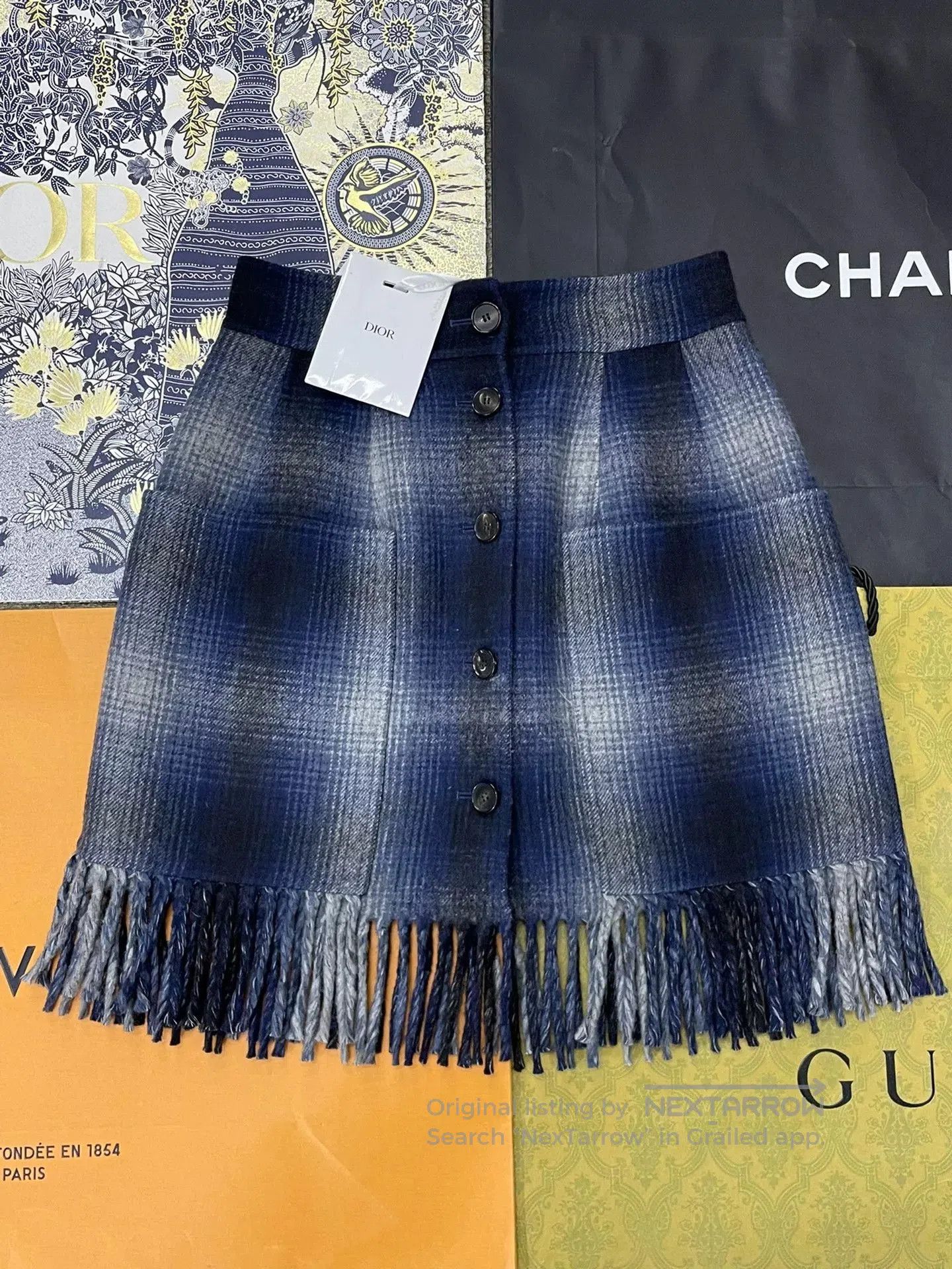 Dior Dior Blue Plaid Wool Fringe Skirt. Size US 34 / EU 50 - 1 Thumbnail
