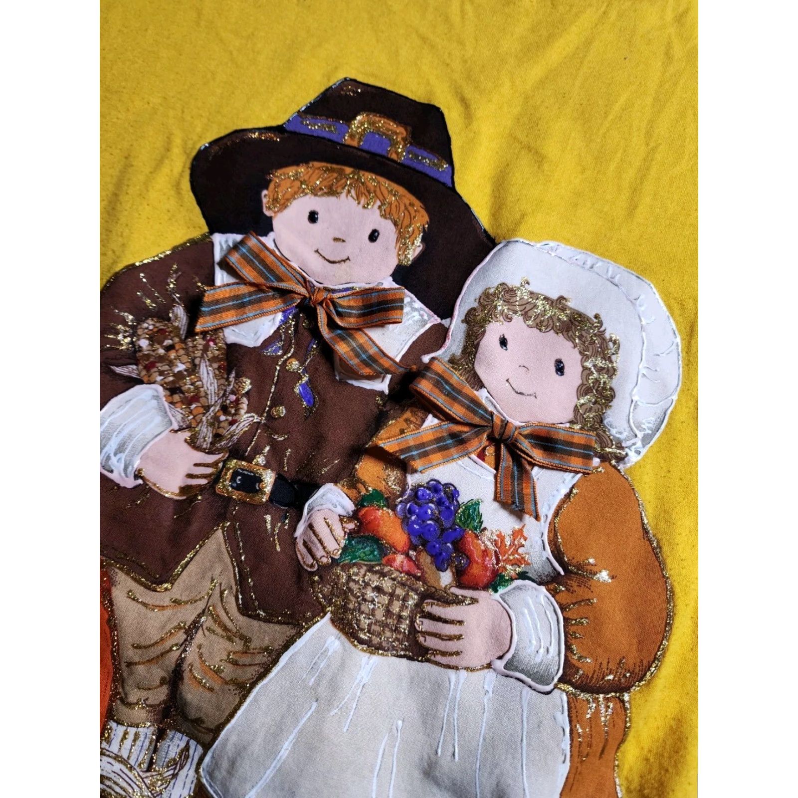 Jerzees VINTAGE JERZEES XL Yellow Thanksgiving Pilgrims Puff Paint T-Shirt 90s Mens Size US XL / EU 56 / 4 - 5 Thumbnail