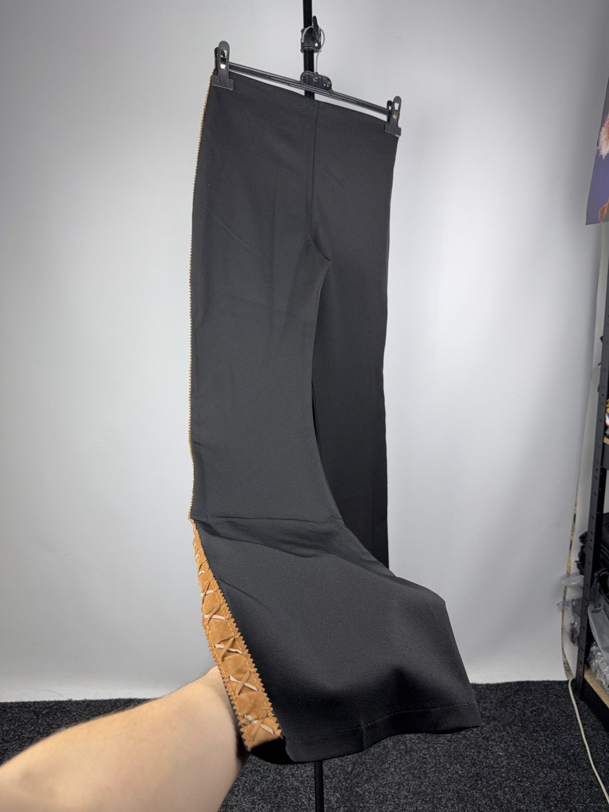 Japanese Brand 00s Retro Western Cowgirl Black Flare Pants With Brown Suede Size 27" / US 4 / IT 40 - 9 Thumbnail