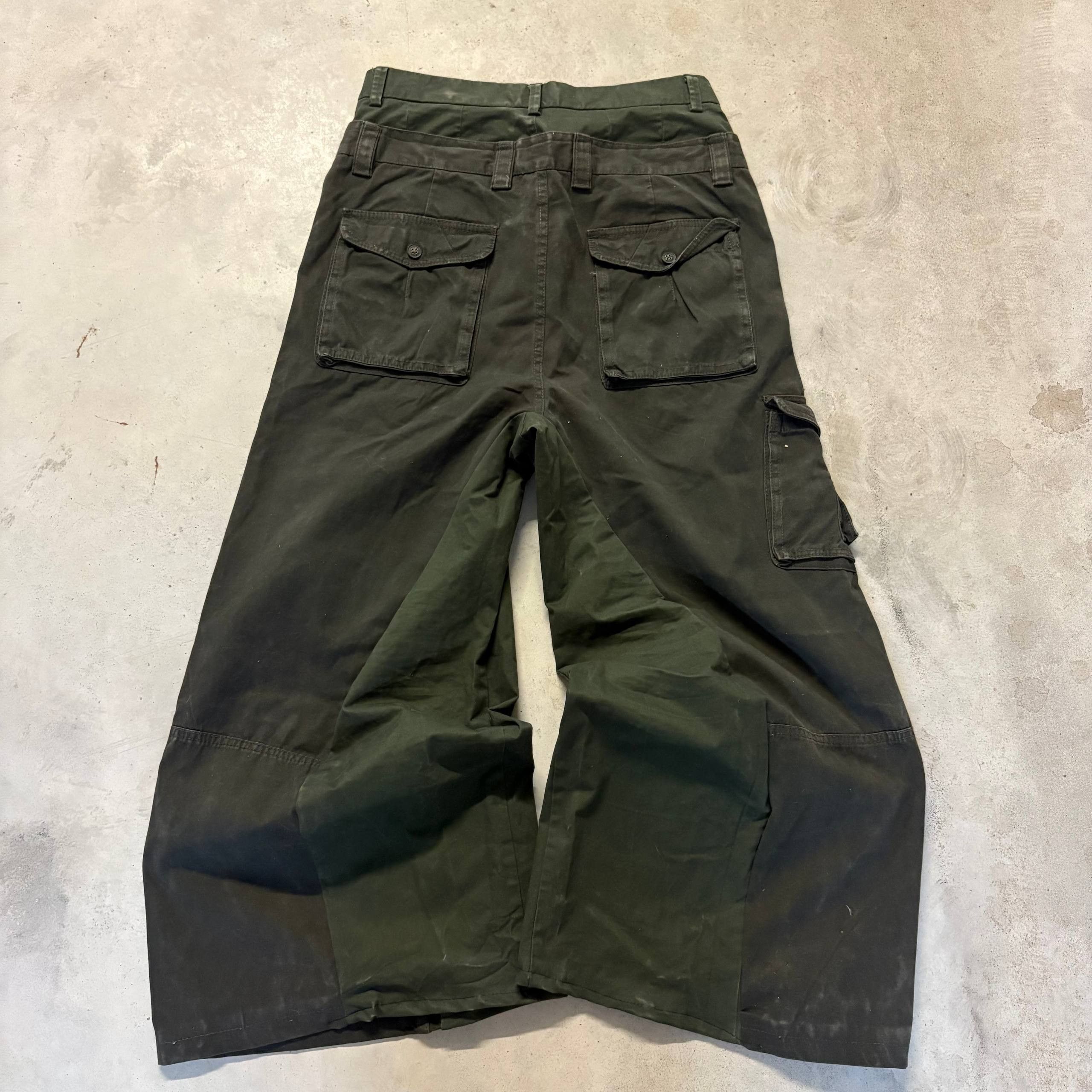 Japanese Brand Dark Green Wide Double Waist Cargo Pants – Handmade Baggy Size US 33 - 6 Thumbnail