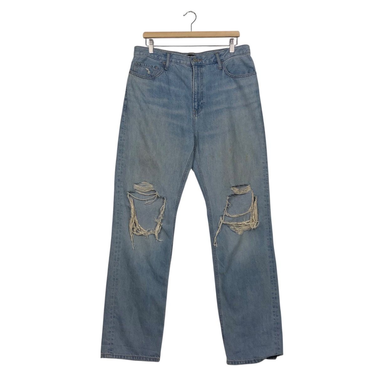 Japanese Brand Distressed Ripped Blue Jeans High Rise Straight Leg Uniqlo Size US 34 / EU 50 - 2 Thumbnail