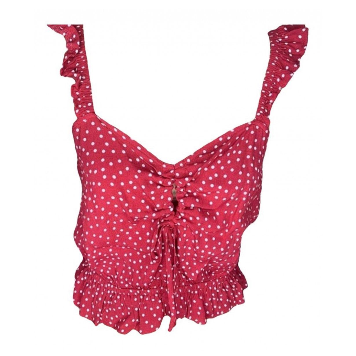 Express NEW EXPRESS Red White Polka Dot Ruffle Tank Top Crop Shirt Size XS / US 0-2 / IT 36-38 - 12 Thumbnail