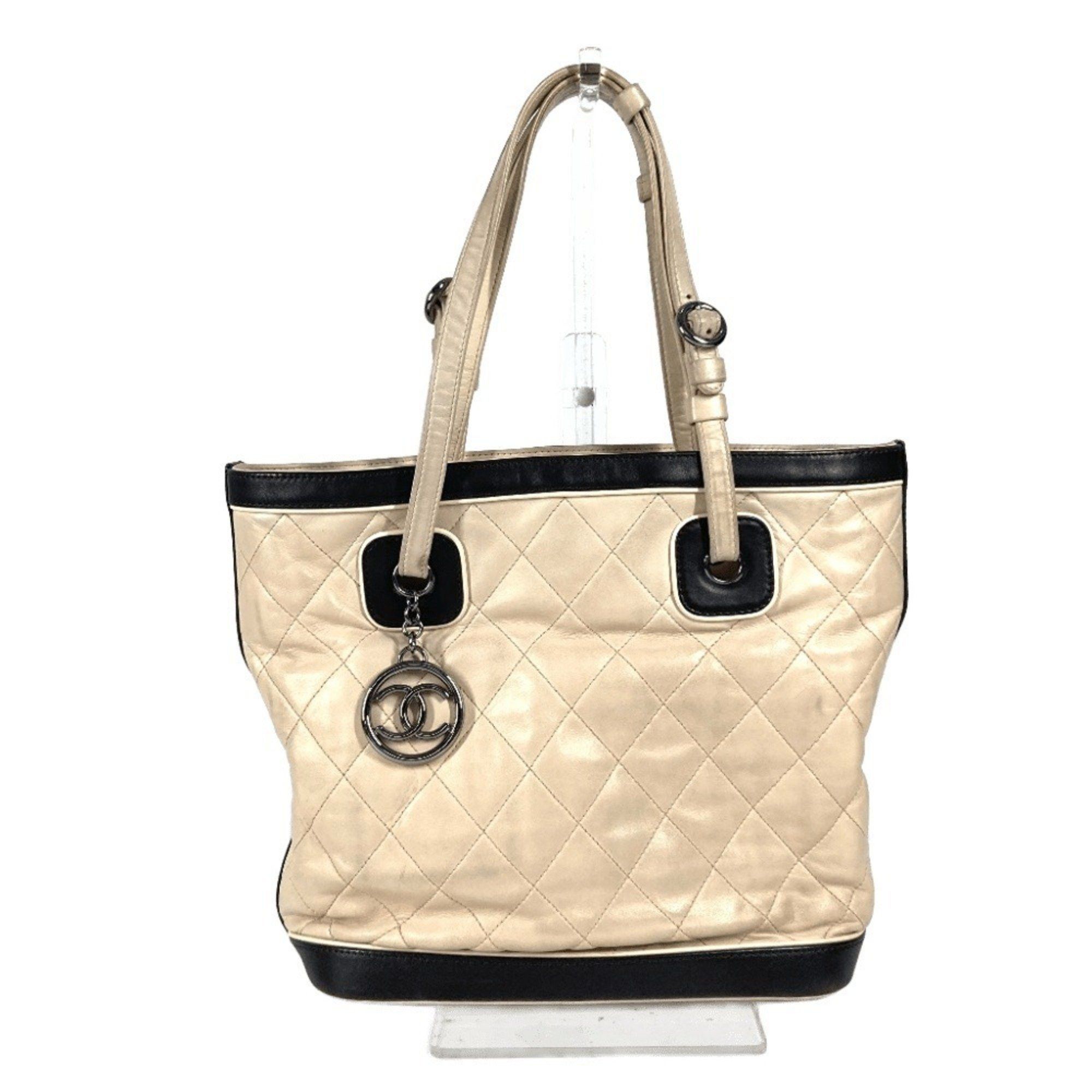 Chanel Matelasse Quilted Bag, Bicolor, Shoulder Tote Handbag, Lambskin, Women's, Beige