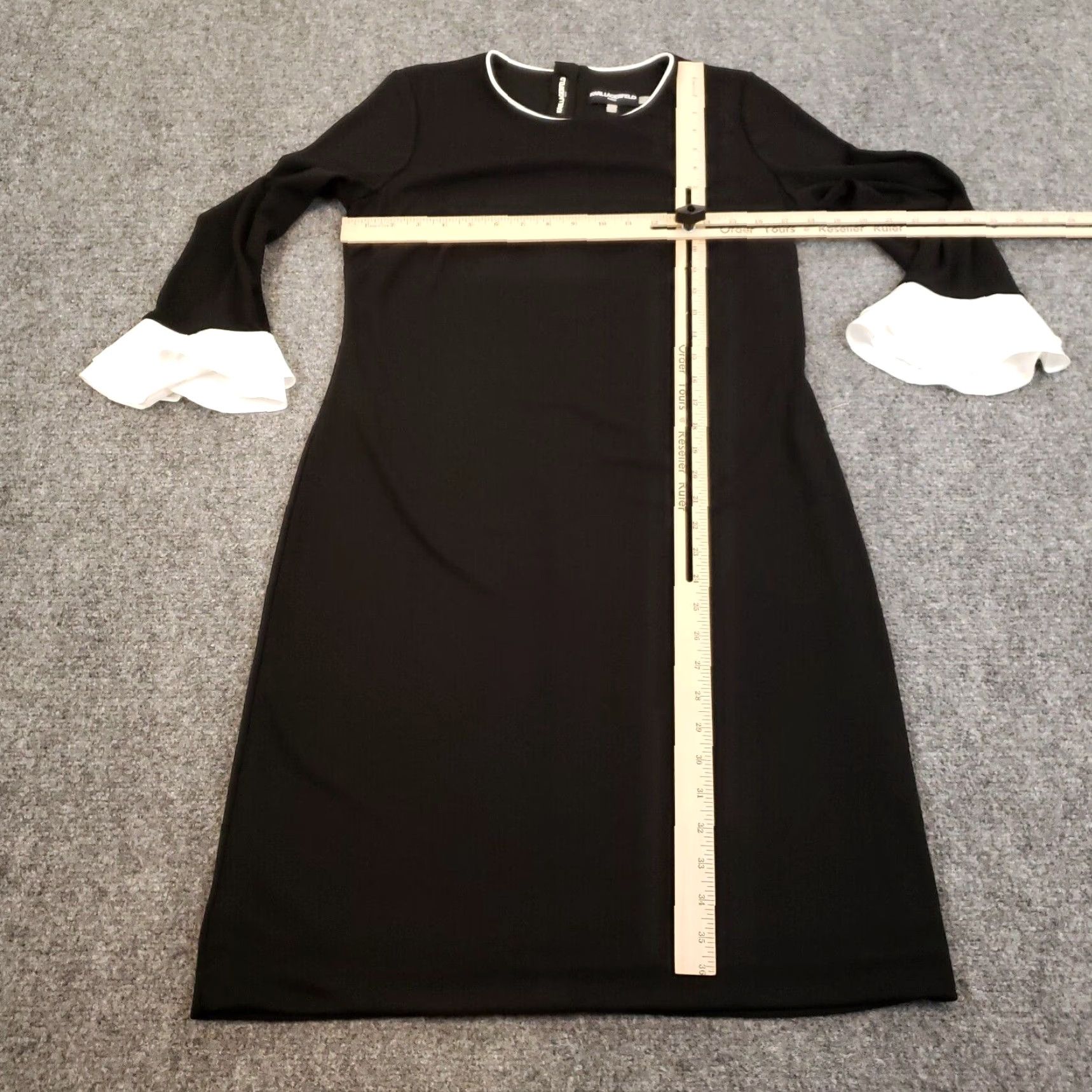 Karl Lagerfeld VINTAGE Karl Lagerfeld Dress Womens 8 Black Midi Shift Long Sleeve Ruffle Size M / US 6-8 / IT 42-44 - 2 Thumbnail