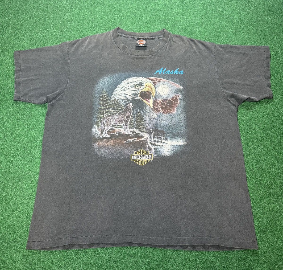 Vtg 90s INSANE Harley Davidson Alaska Nature Biker T Shirt