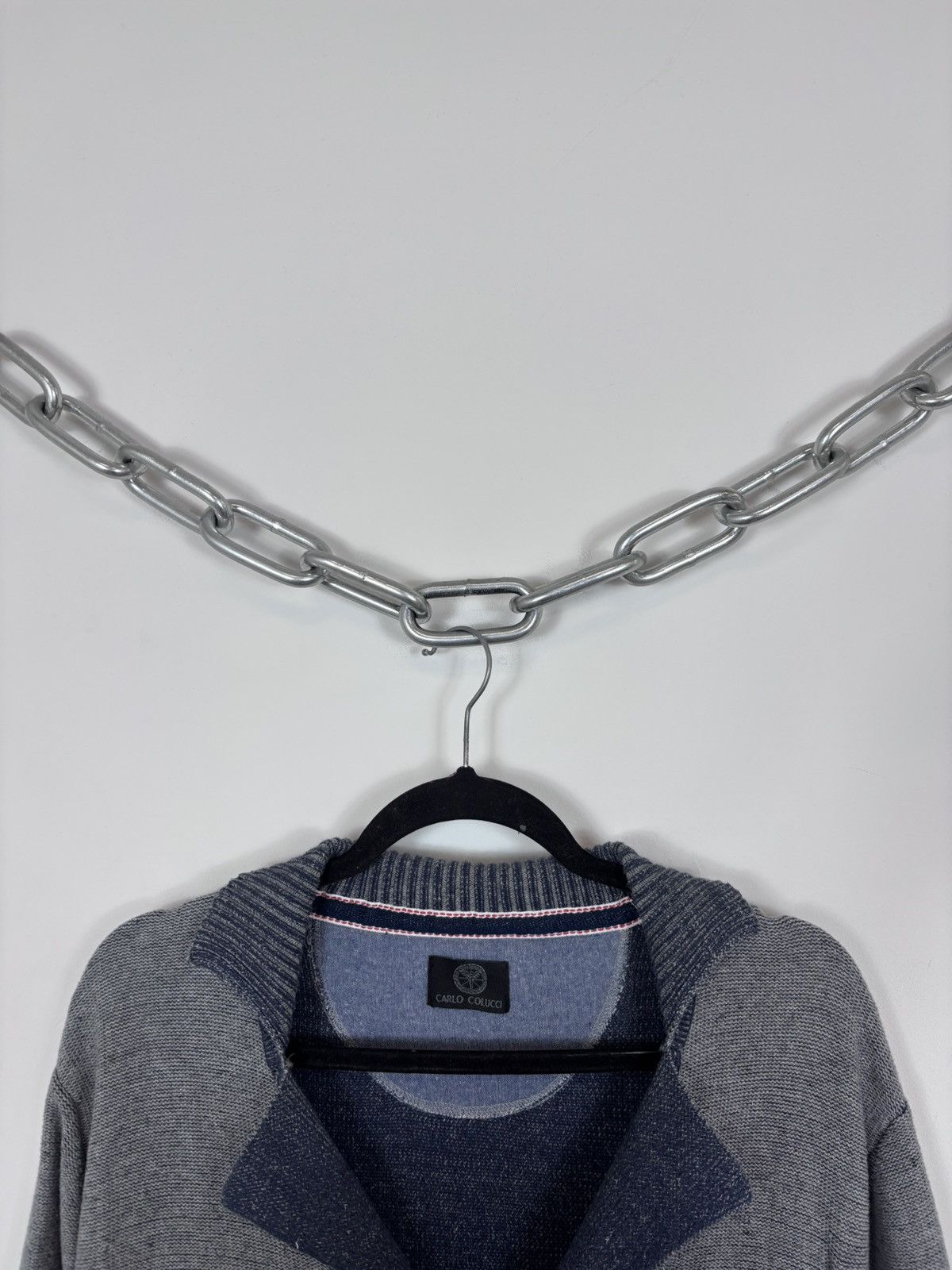 Carlo Colucci Carlo Colucci Men’s Grey/Navy Pocket Cotton Cardigan Sweater Size US L / EU 52-54 / 3 - 3 Thumbnail