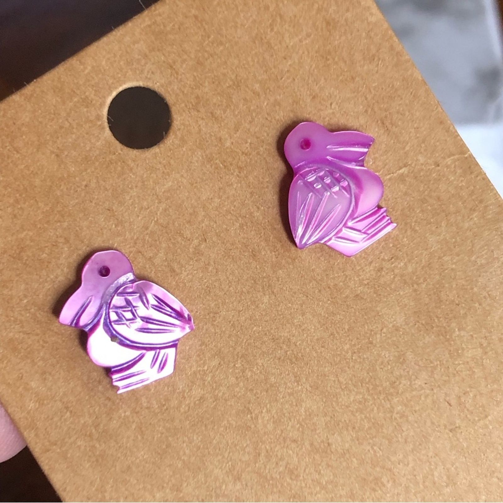 Jewelry Handmade violet carved shell pelican pierced earrings Size ONE SIZE - 1 Thumbnail
