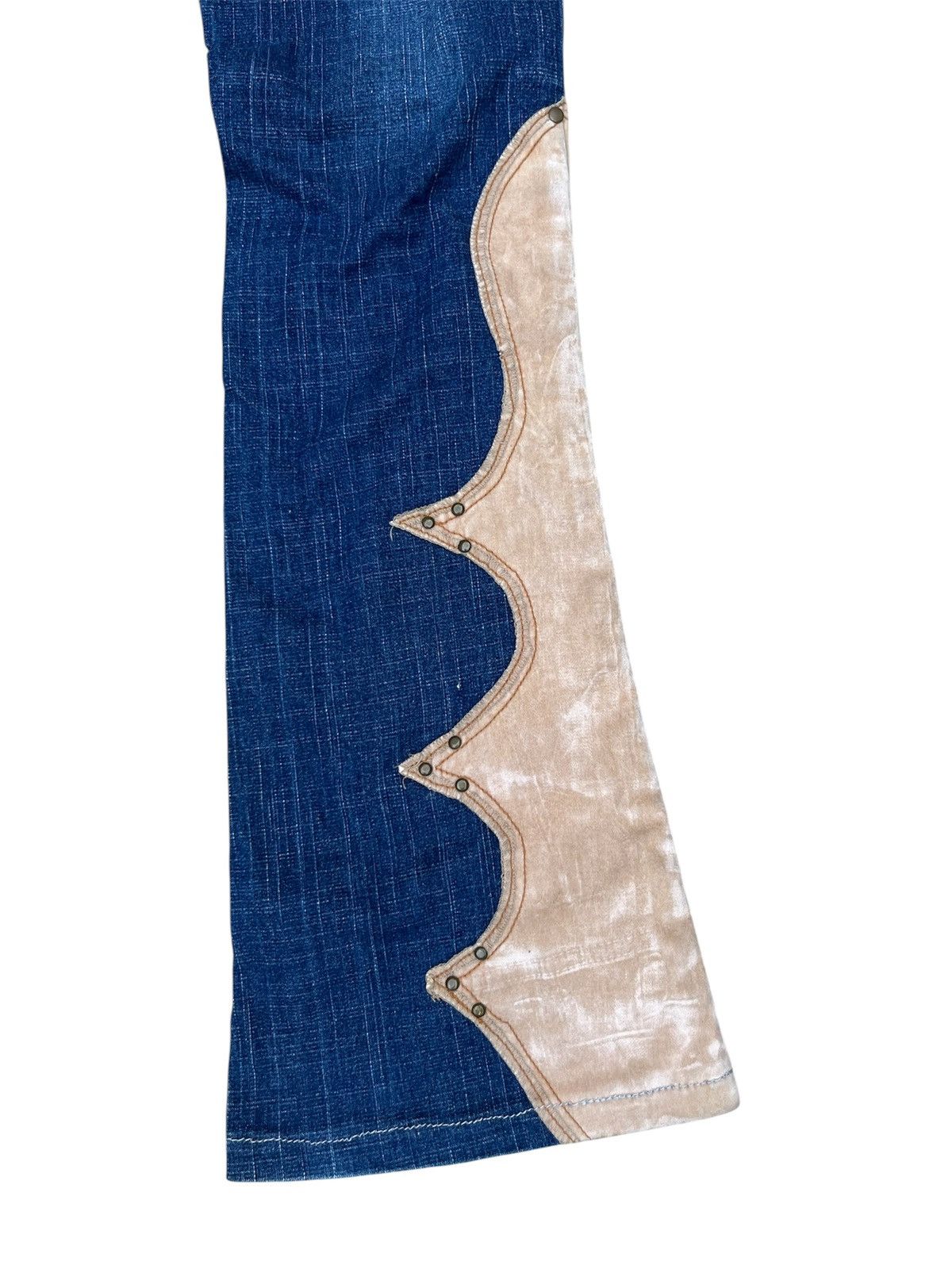 Japanese Brand 💥 LEATHER PATCHWORK FLARED 💥 HIT IT OFF Jeans Size US 27 - 8 Thumbnail