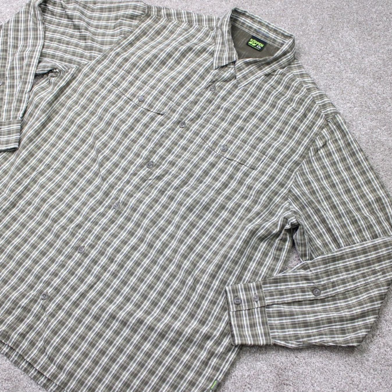 Vintage Koppen Shirt Mens 2XL Green No Fly Zone Repellent Vented Roll Tab Seersucker L/S Shirt Mens 2XL Green Plaid Button-Up Casual Outdoor Size US XXL / EU 58 / 5 - 4 Thumbnail