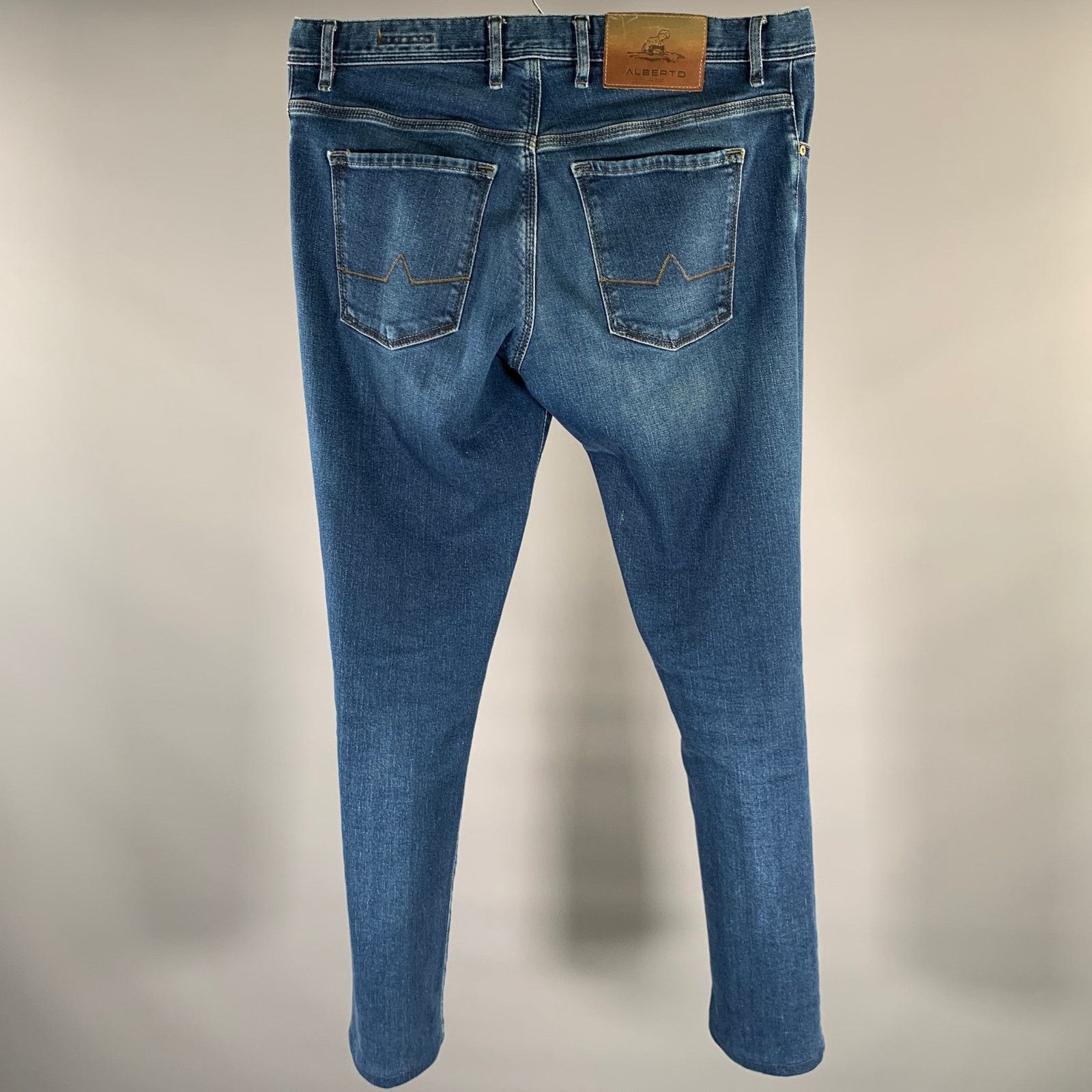 Alberto ALBERTO Size 34 Indigo Solid Cotton Blend Skinny Jeans Size US 34 / EU 50 - 3 Thumbnail