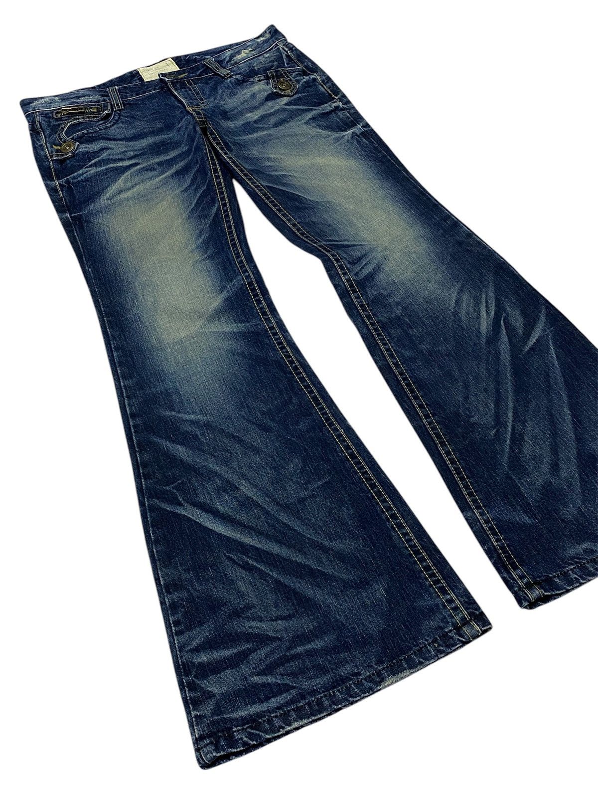 Hysteric Glamour Super Flare💃Lolita Zebra Pocket Distressed Denim Pants Size US 35 - 25 Thumbnail