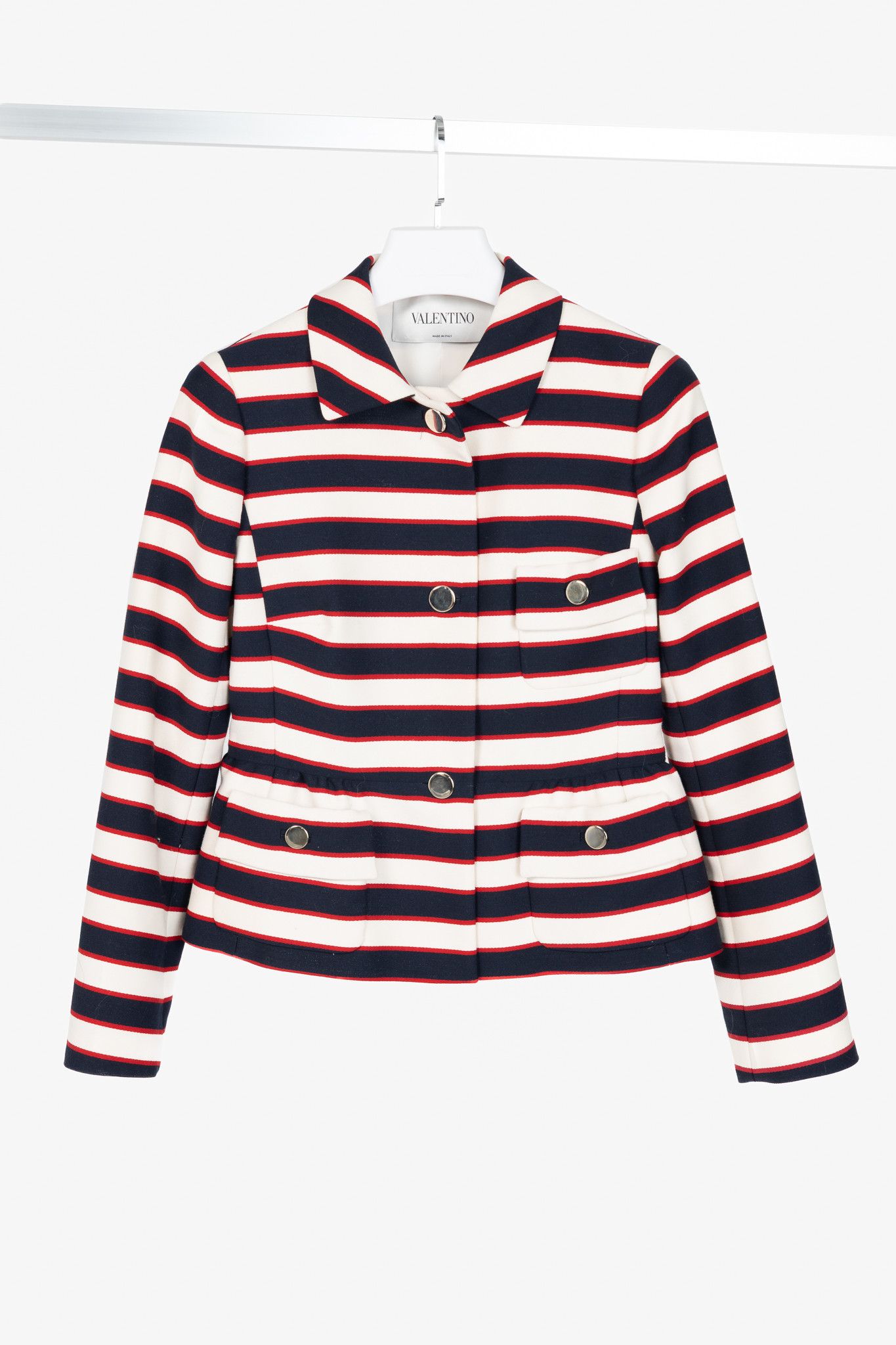 Valentino Valentino White & Navy Striped Wool & Silk Peplum Jacket Size M / US 6-8 / IT 42-44 - 1 Thumbnail