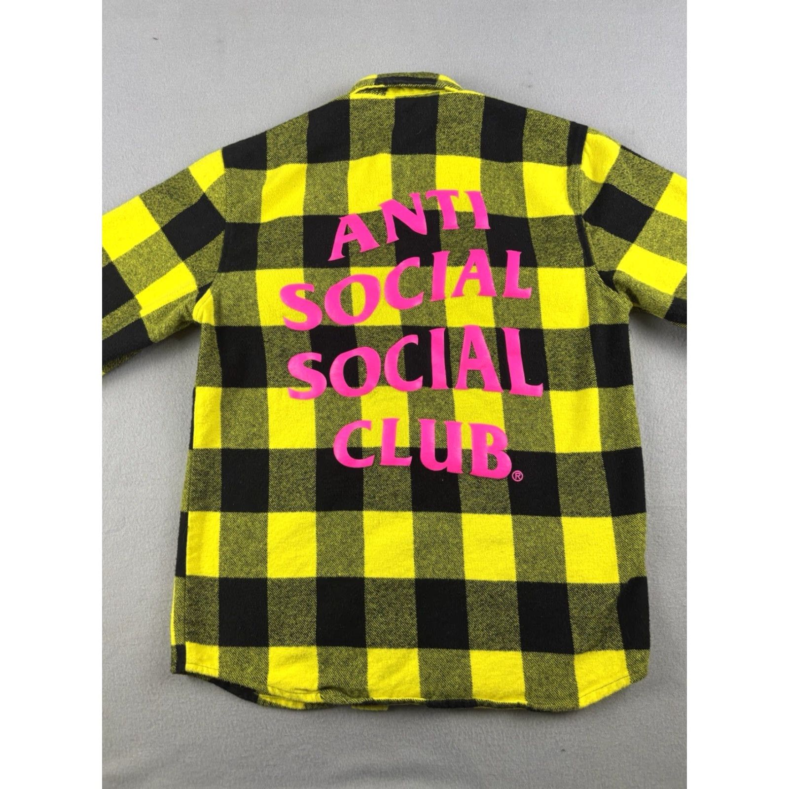 Anti Social Social Club Flannel Shirt Mens Size Small Yellow Plaid Button Up