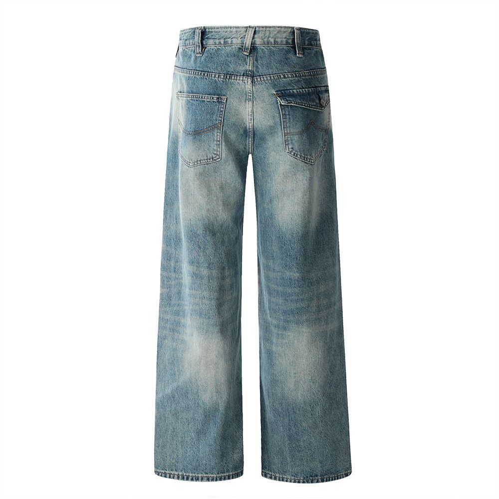 Jean Punk retro straight men's distressed washed jeans Size US 32 / EU 48 - 2 Thumbnail