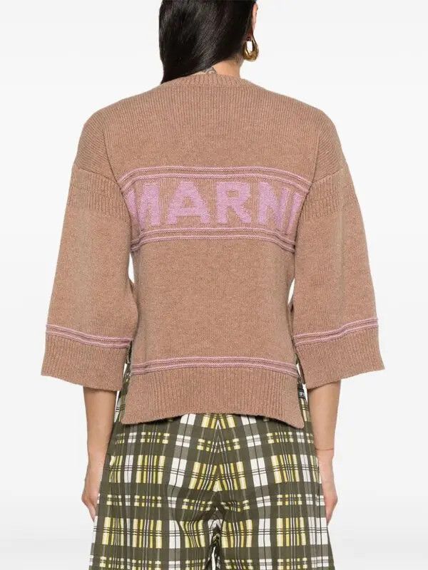 Marni o1w1db11125 Contrasting-Trim Virgin Wool Jumper in Brown Size S / US 4 / IT 40 - 3 Thumbnail