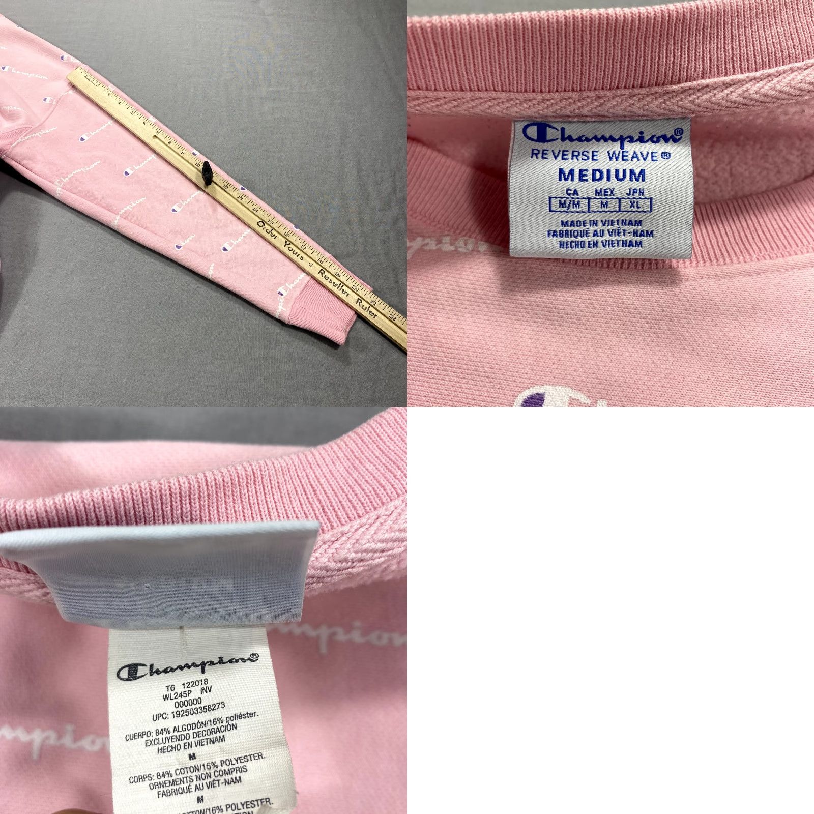 Champion Champion Sweatshirt Mens M Pink White All Over Print Reverse Weave Crew Neck Pullover Long Sleeve Gym & Training 90s Colorful Hip Hop Sports Size US M / EU 48-50 / 2 - 8 Thumbnail