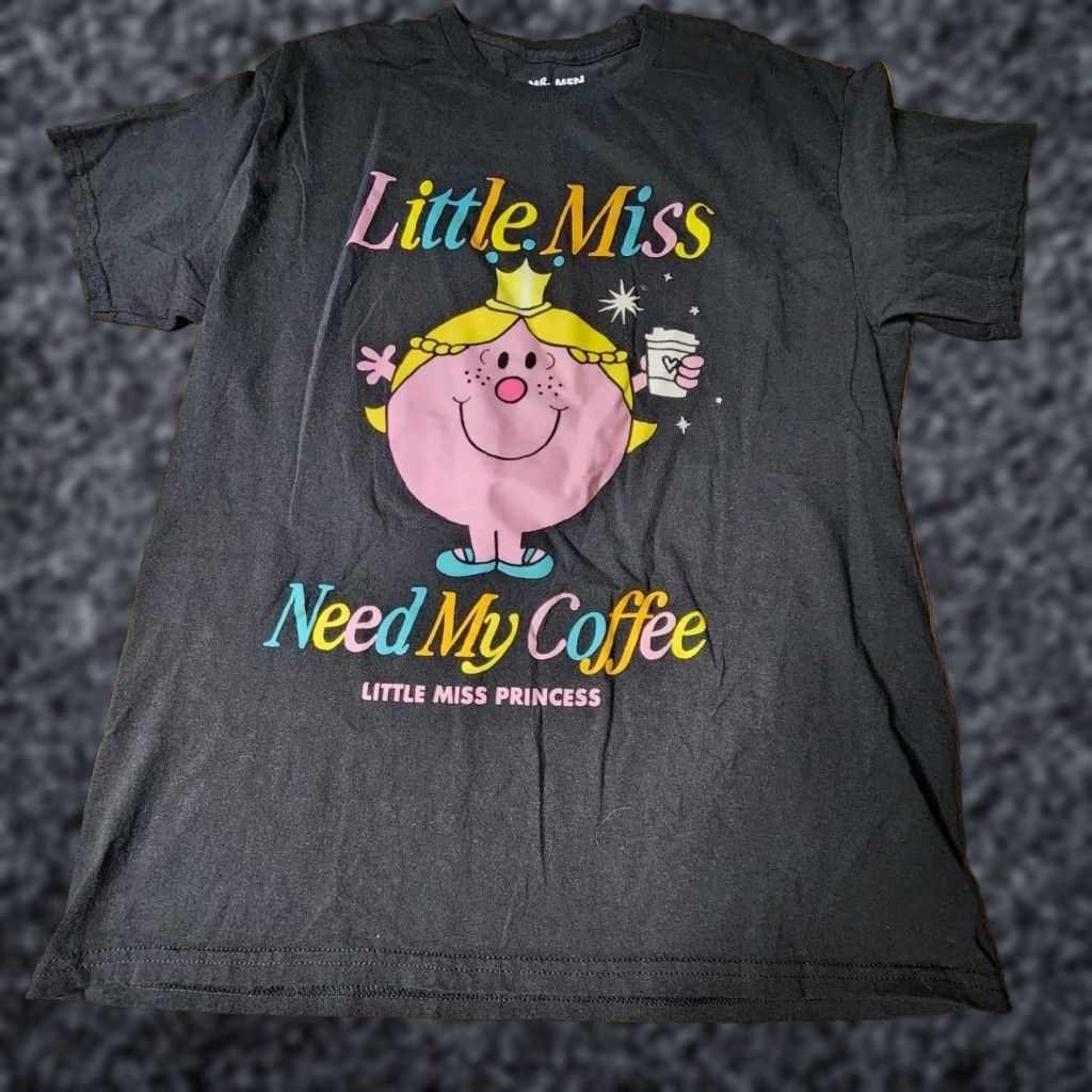 Vintage Funny Mr Man Little Miss Little Miss Need My Coffee Oversized Short Sleeve T Shirt Womens Black L Size L / US 10 / IT 46 - 1 Thumbnail