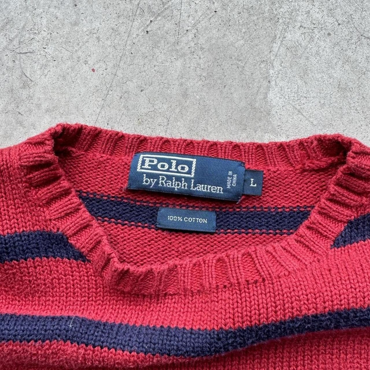 Designer × Polo Ralph Lauren × Vintage Vintage Polo Ralph Lauren Red/Navy Striped Cotton Sweater Size US L / EU 52-54 / 3 - 3 Thumbnail