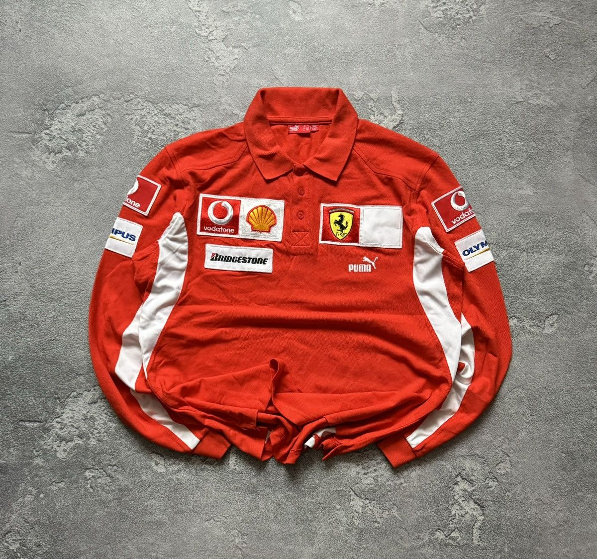 Puma L Ferrari red racing long sleeve polo tee jersey