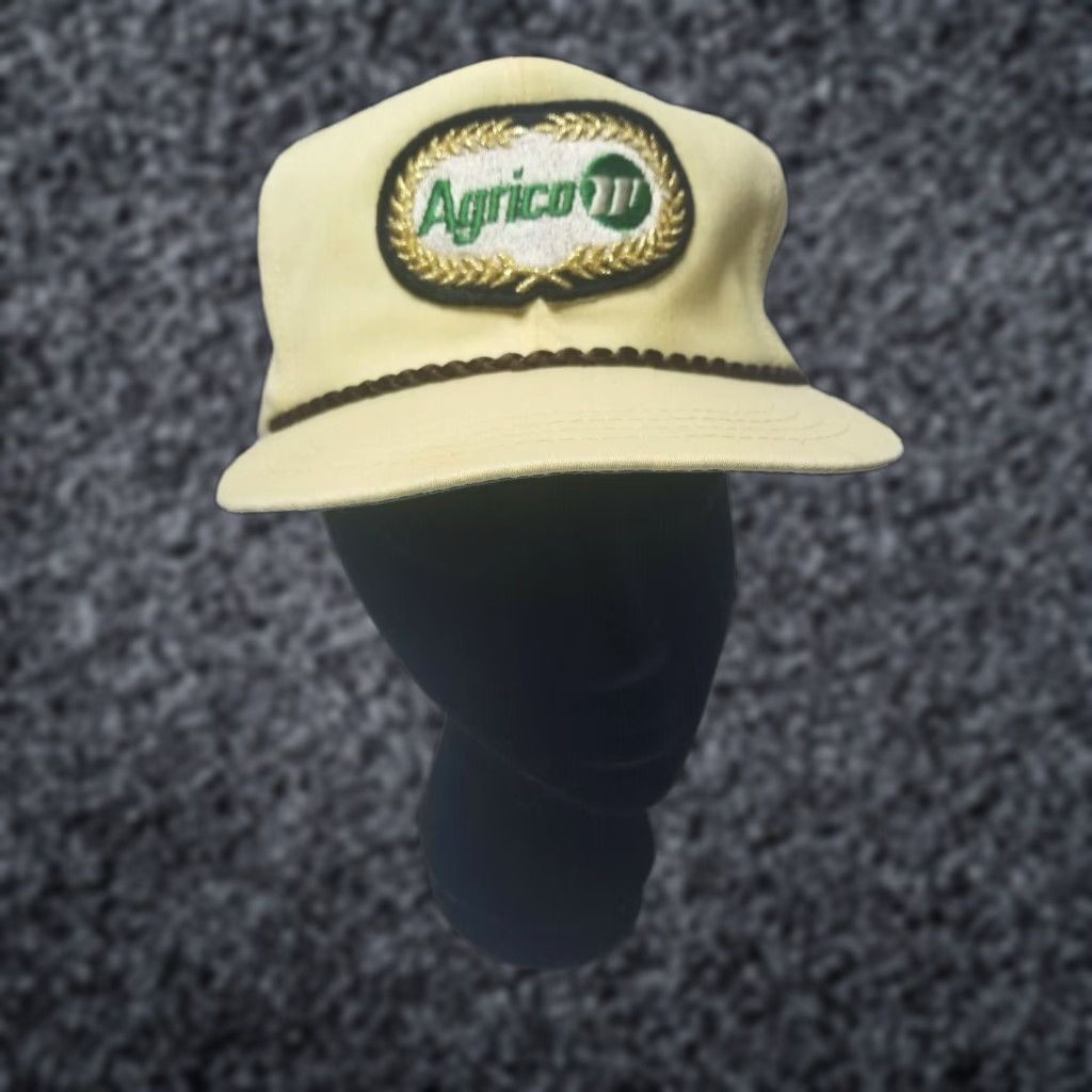 Vintage Vintage Derby Cap Agrico Hat Baseball Snapback Trucker Dad Fertilizer USA Workwear Men Adjustable Yellow 80s 90s American Pattern Solid Hats Size ONE SIZE - 1 Thumbnail