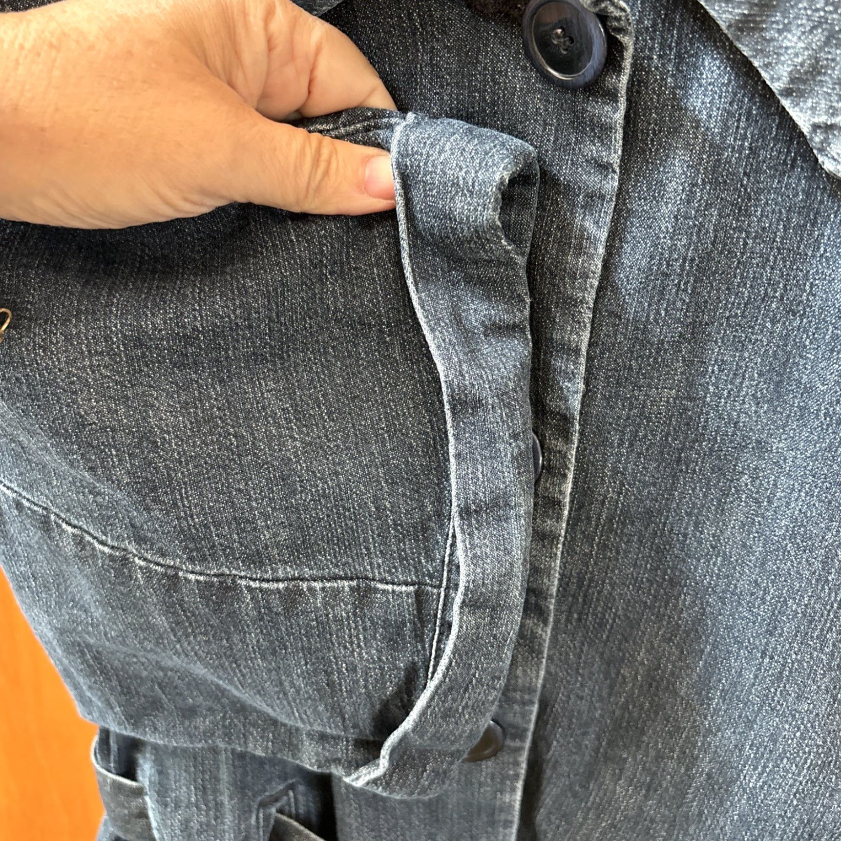 Denime VINTAGE Kikit Denim Jacket Buttons 3/4 Sleeve Pockets Belted Cotton Point Collar XL Blue Size XL / US 12-14 / IT 48-50 - 6 Thumbnail