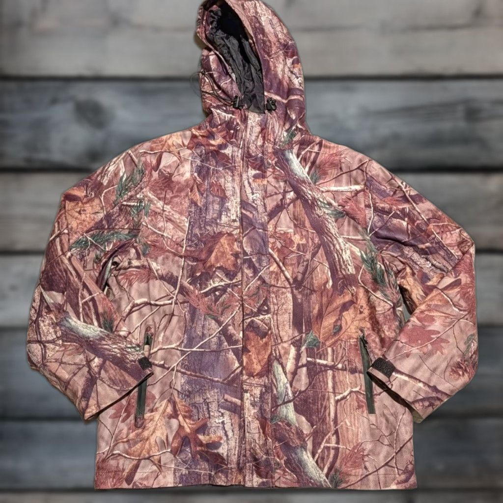 Realtree 10X Jacket Mens L Camouflage Hooded Full Zip Hunting Realtree AP Storm Flap Coat Size US L / EU 52-54 / 3 - 1 Thumbnail