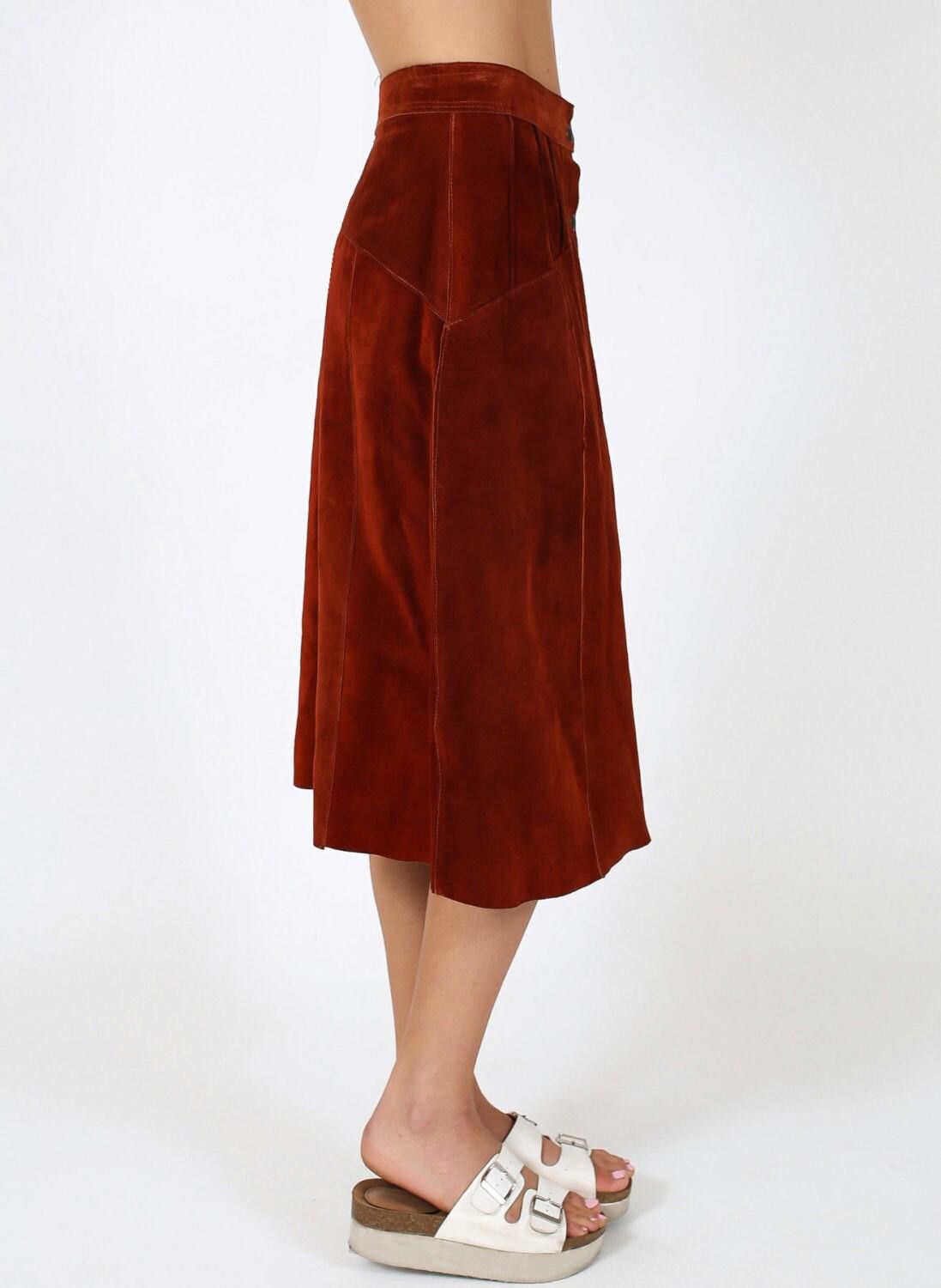 Designer Rust Suede Leather Skirt Vintage Circa 1970s - Maxi calf Size 34" / US 12 / IT 48 - 4 Thumbnail