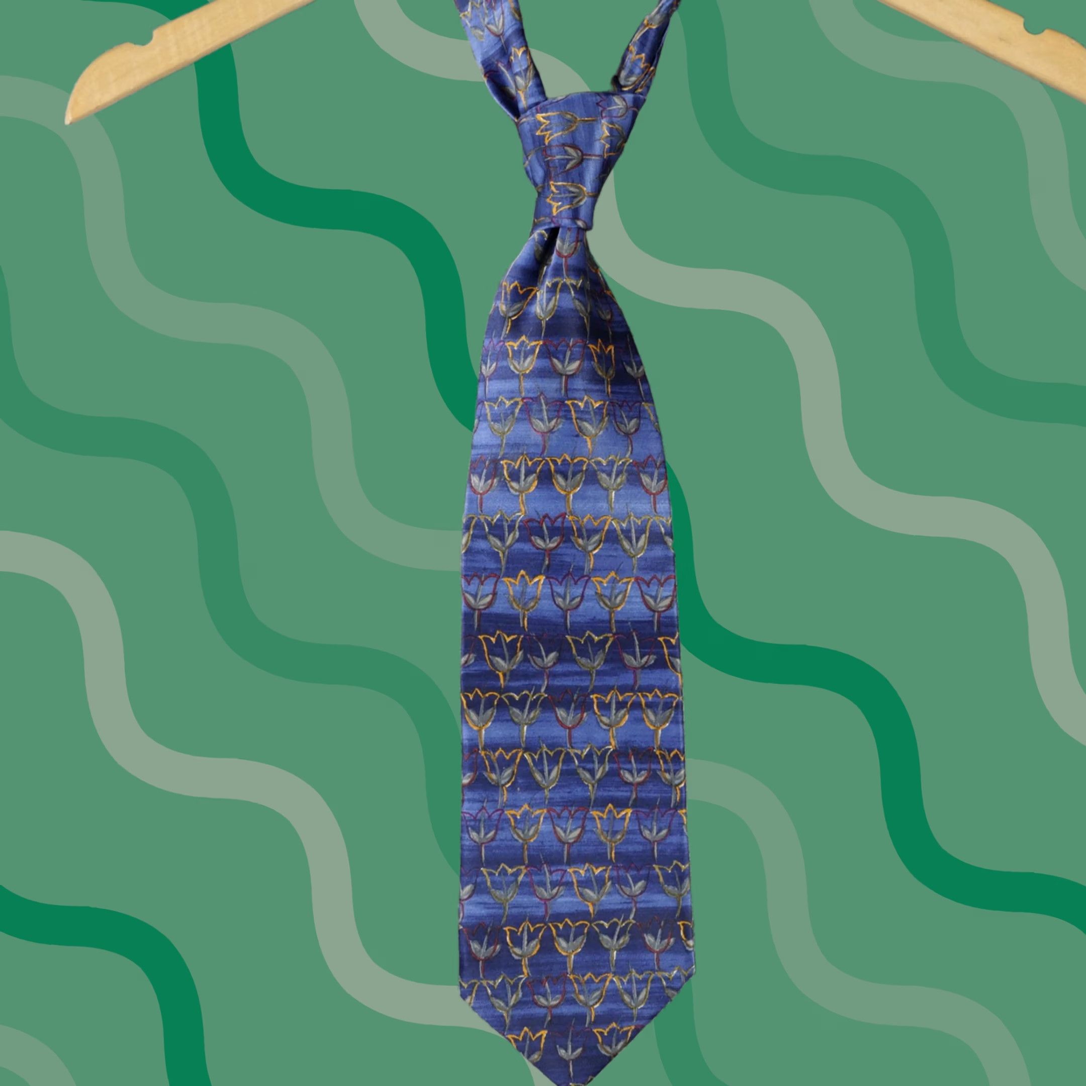 Ermenegildo Zegna Ermenegildo Zegna Tie Mens One Size Blue Tulip Floral Silk Necktie Italy Pattern Size ONE SIZE - 1 Thumbnail