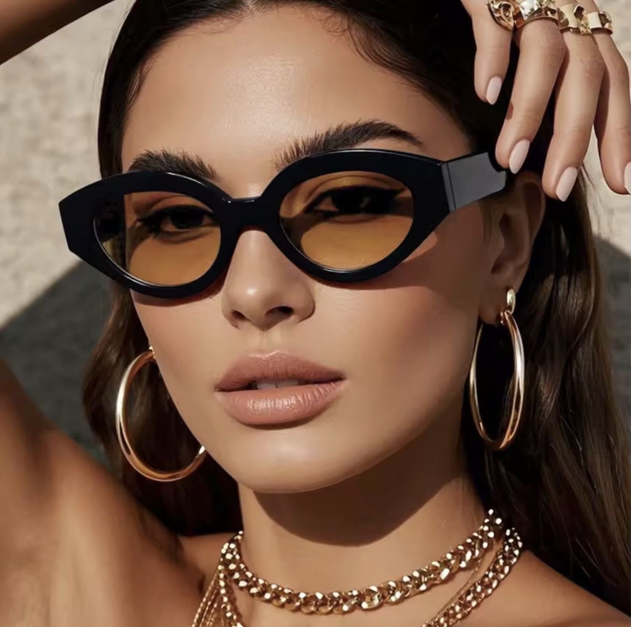 Other Retro Cat Eye Sunglasses Black Frame Brown Lens Y2K Women Size ONE SIZE - 1 Thumbnail