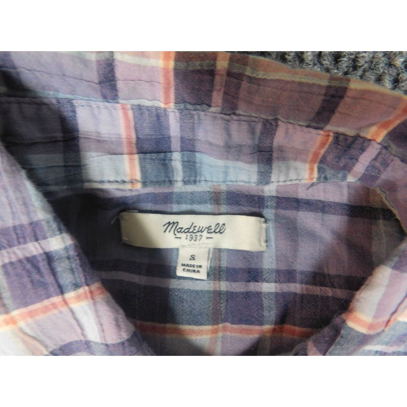 Madewell Madewell Womens Blouse Small Plaid Purple Button-Up Top Crew Neck Long Sleeve Casual Ruffle 100% Cotton Regular Women's Shirt Size S / US 4 / IT 40 - 5 Thumbnail