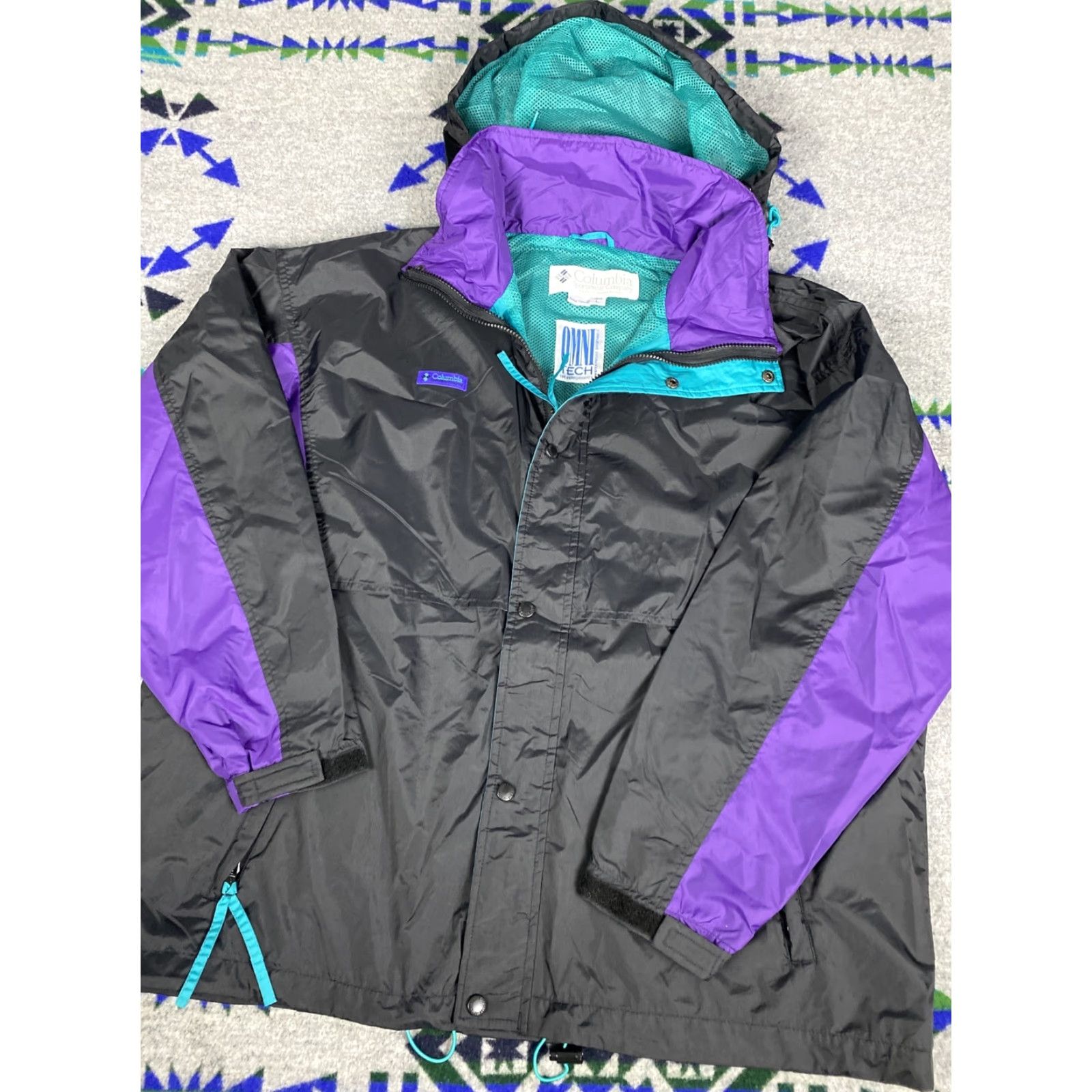 Vintage VINTAGE Columbia Sportswear Hooded Windbreaker Jacket Coat Mens L Black Aqua Size US L / EU 52-54 / 3 - 3 Thumbnail