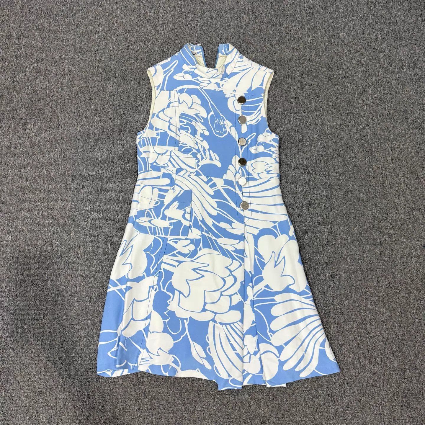 Miu Miu MIU MIU White Floral Blue Crystal Collar Dress 38 Size XS / US 0-2 / IT 36-38 - 1 Thumbnail