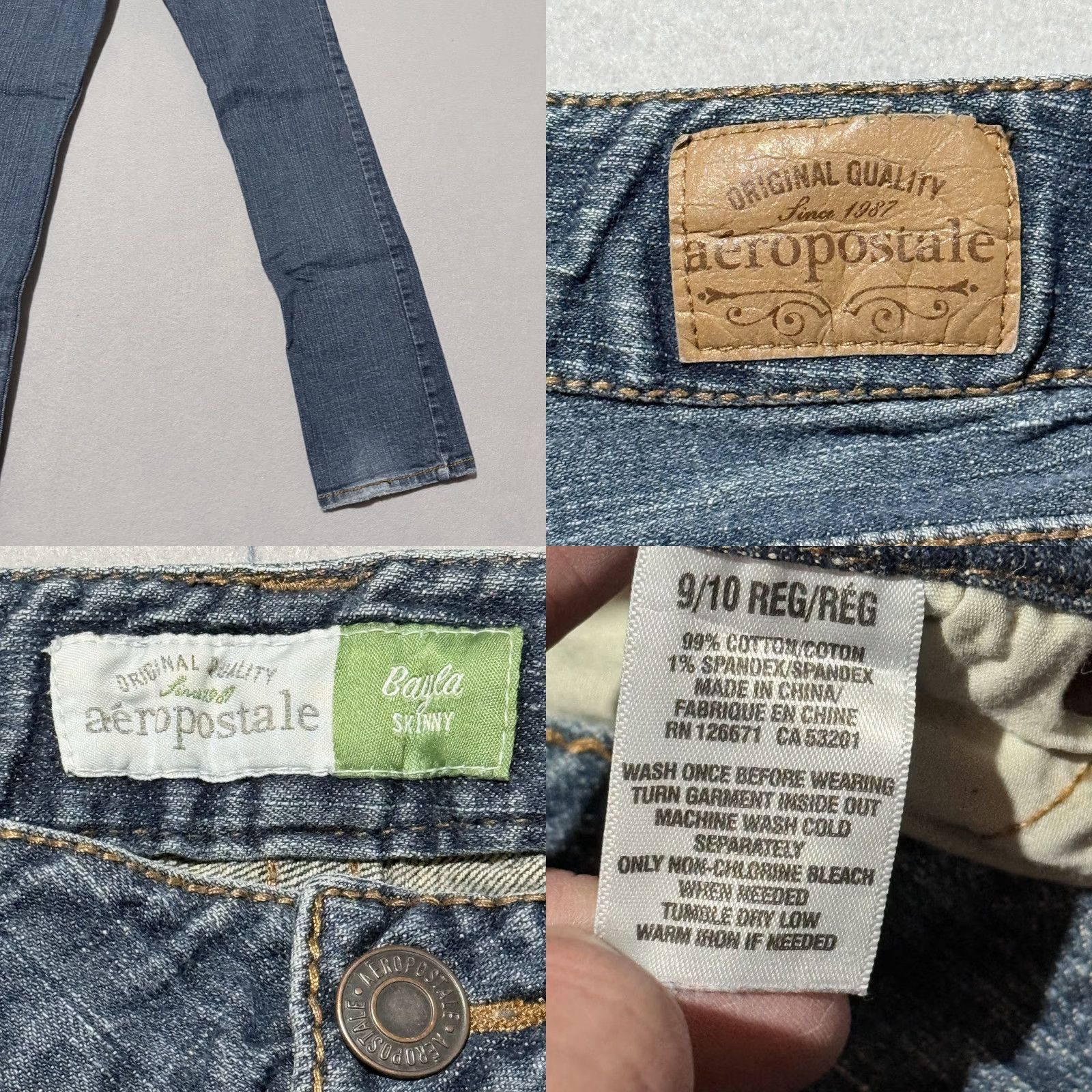 Vintage Aéropostale Bayla Jeans Women's Blue Denim Low Rise Skinny Fit Stretch - 9/10 Jeans Size 32" / US 10 / IT 46 - 8 Thumbnail